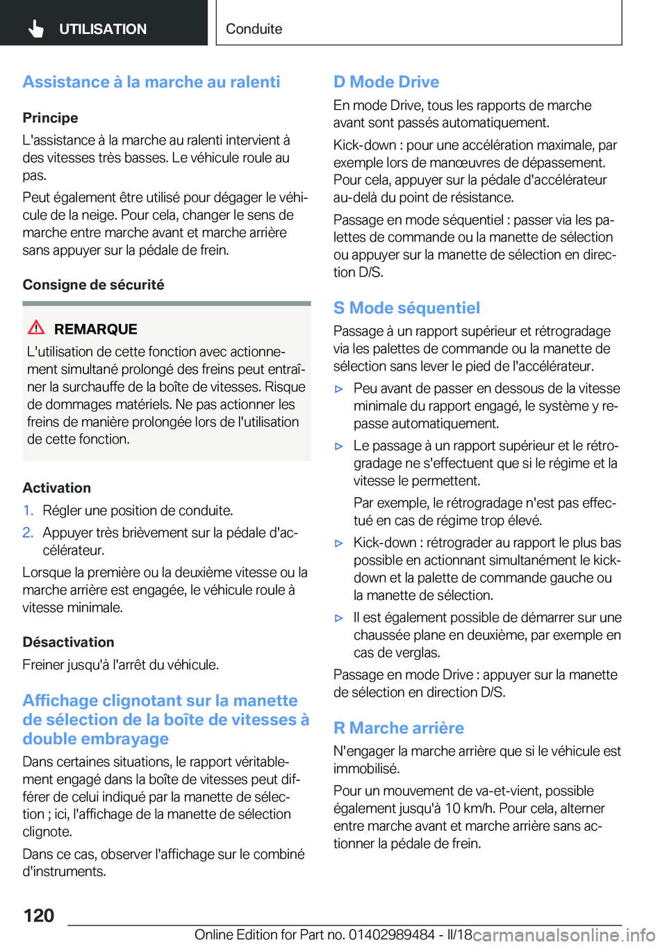 BMW M3 2018  Notices Demploi (in French) �A�s�s�i�s�t�a�n�c�e��