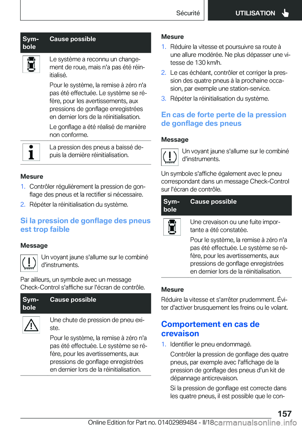 BMW M3 2018  Notices Demploi (in French) �S�y�mj
�b�o�l�e�C�a�u�s�e��p�o�s�s�i�b�l�e�L�e� �s�y�s�t�è�m�e� �a� �r�e�c�o�n�n�u� �u�n� �c�h�a�n�g�ej
�m�e�n�t� �d�e� �r�o�u�e�,� �m�a�i�s� �n�'�a� �p�a�s� �é�t�é� �r�é�i�nj
�i�t�i�a�l�