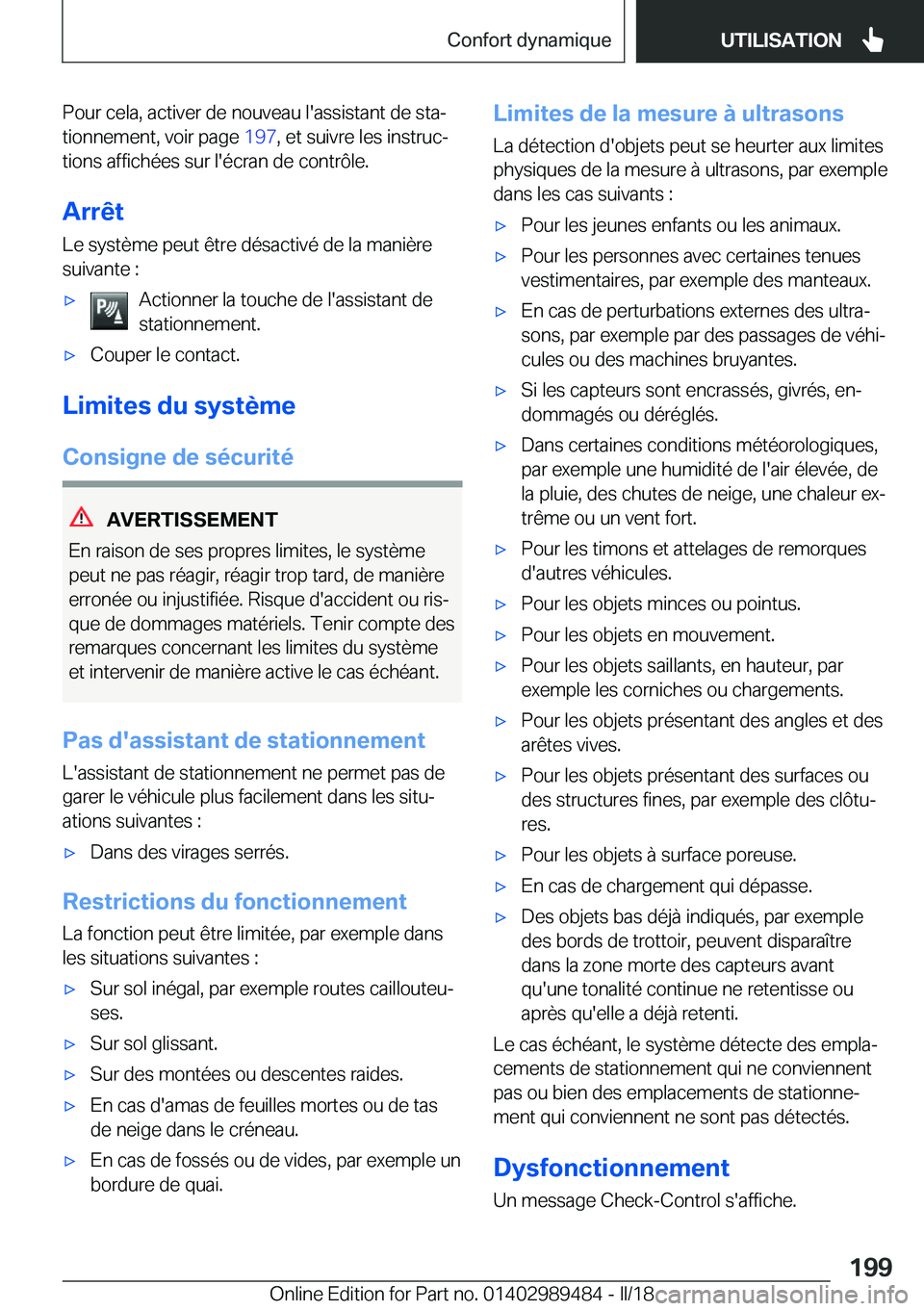 BMW M3 2018  Notices Demploi (in French) �P�o�u�r� �c�e�l�a�,� �a�c�t�i�v�e�r� �d�e� �n�o�u�v�e�a�u� �l�'�a�s�s�i�s�t�a�n�t� �d�e� �s�t�aj�t�i�o�n�n�e�m�e�n�t�,� �v�o�i�r� �p�a�g�e�  �1�9�7�,� �e�t� �s�u�i�v�r�e� �l�e�s� �i�n�s�t�r�u�c