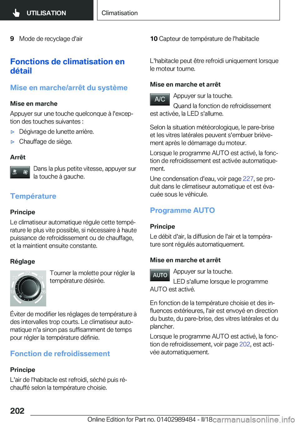 BMW M3 2018  Notices Demploi (in French) �9�M�o�d�e� �d�e� �r�e�c�y�c�l�a�g�e� �d�'�a�i�r�1�0�C�a�p�t�e�u�r� �d�e� �t�e�m�p�é�r�a�t�u�r�e� �d�e� �l�'�h�a�b�i�t�a�c�l�e�F�o�n�c�t�i�o�n�s��d�e��c�l�i�m�a�t�i�s�a�t�i�o�n��e�n
�d�é�