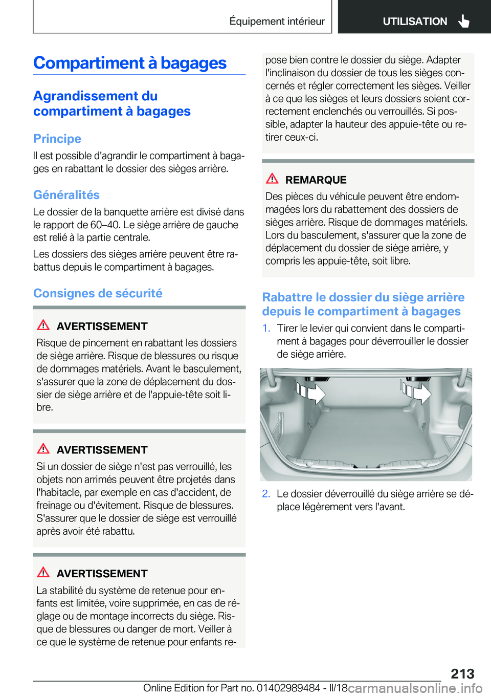 BMW M3 2018  Notices Demploi (in French) �C�o�m�p�a�r�t�i�m�e�n�t��