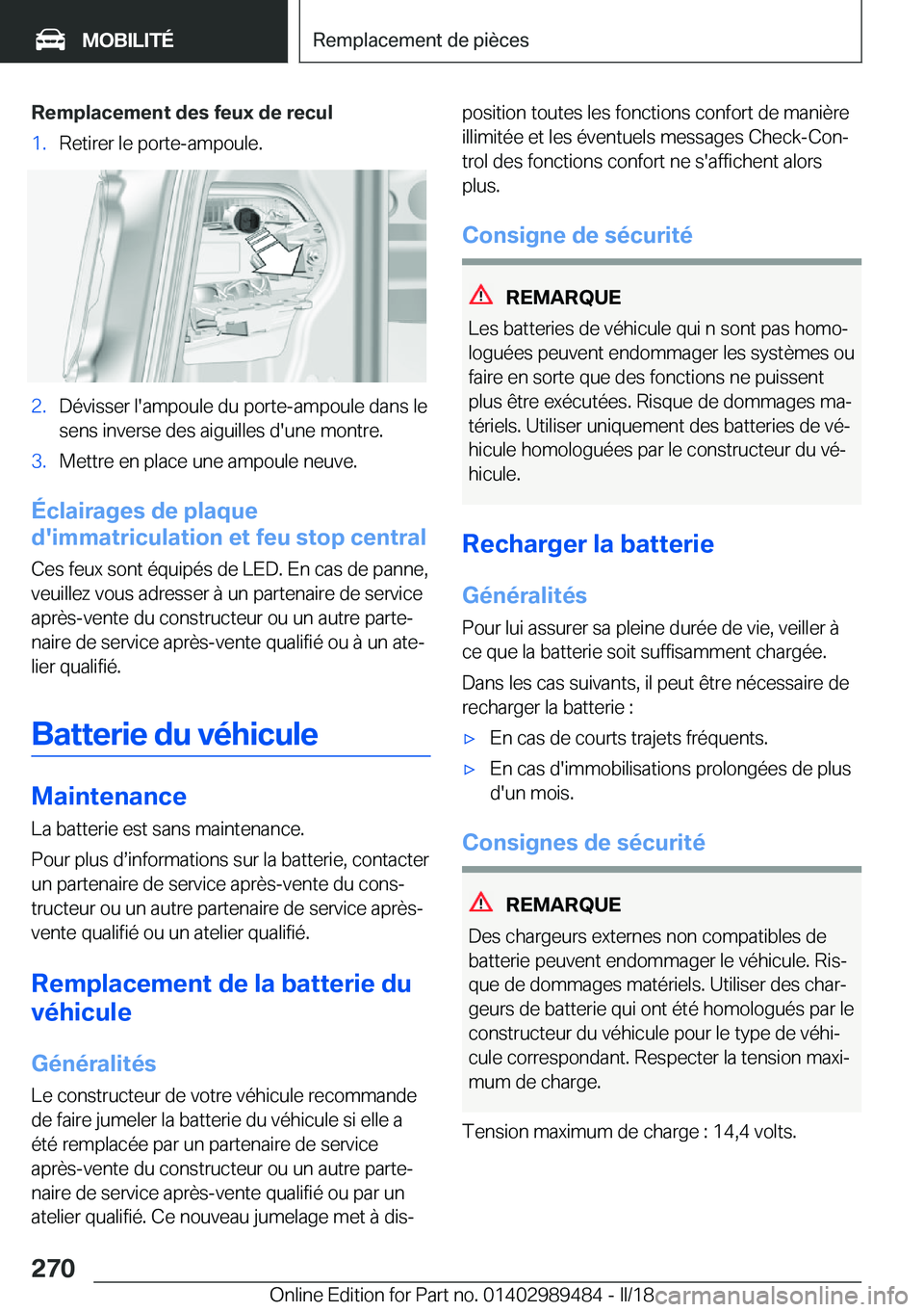 BMW M3 2018  Notices Demploi (in French) �R�e�m�p�l�a�c�e�m�e�n�t��d�e�s��f�e�u�x��d�e��r�e�c�u�l�1�.�R�e�t�i�r�e�r� �l�e� �p�o�r�t�e�-�a�m�p�o�u�l�e�.�2�.�D�é�v�i�s�s�e�r� �l�'�a�m�p�o�u�l�e� �d�u� �p�o�r�t�e�-�a�m�p�o�u�l�e� �d�a�