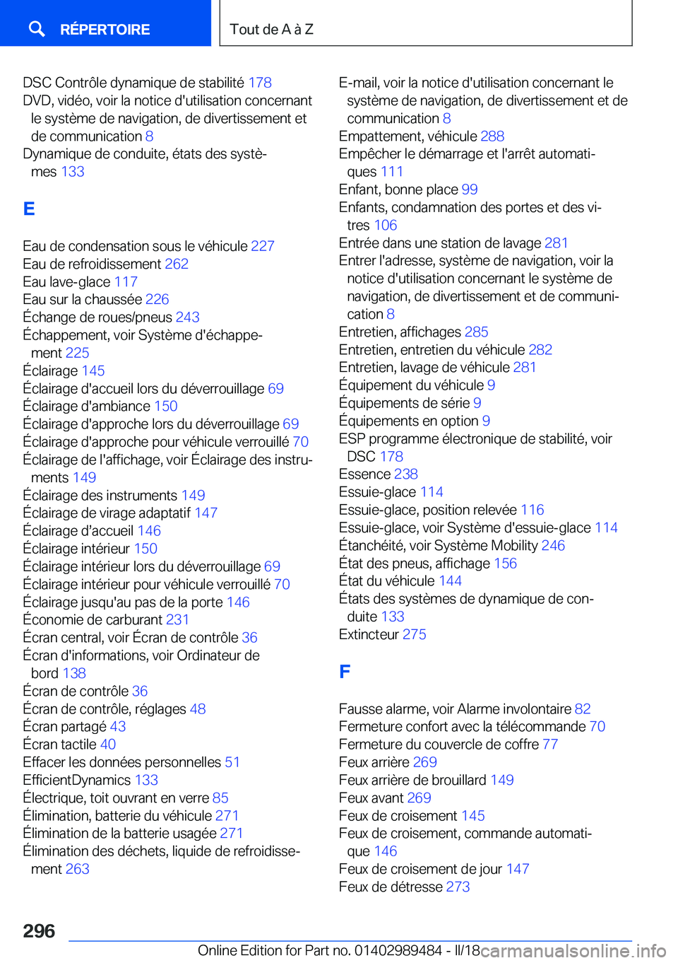 BMW M3 2018  Notices Demploi (in French) �D�S�C� �C�o�n�t�r�