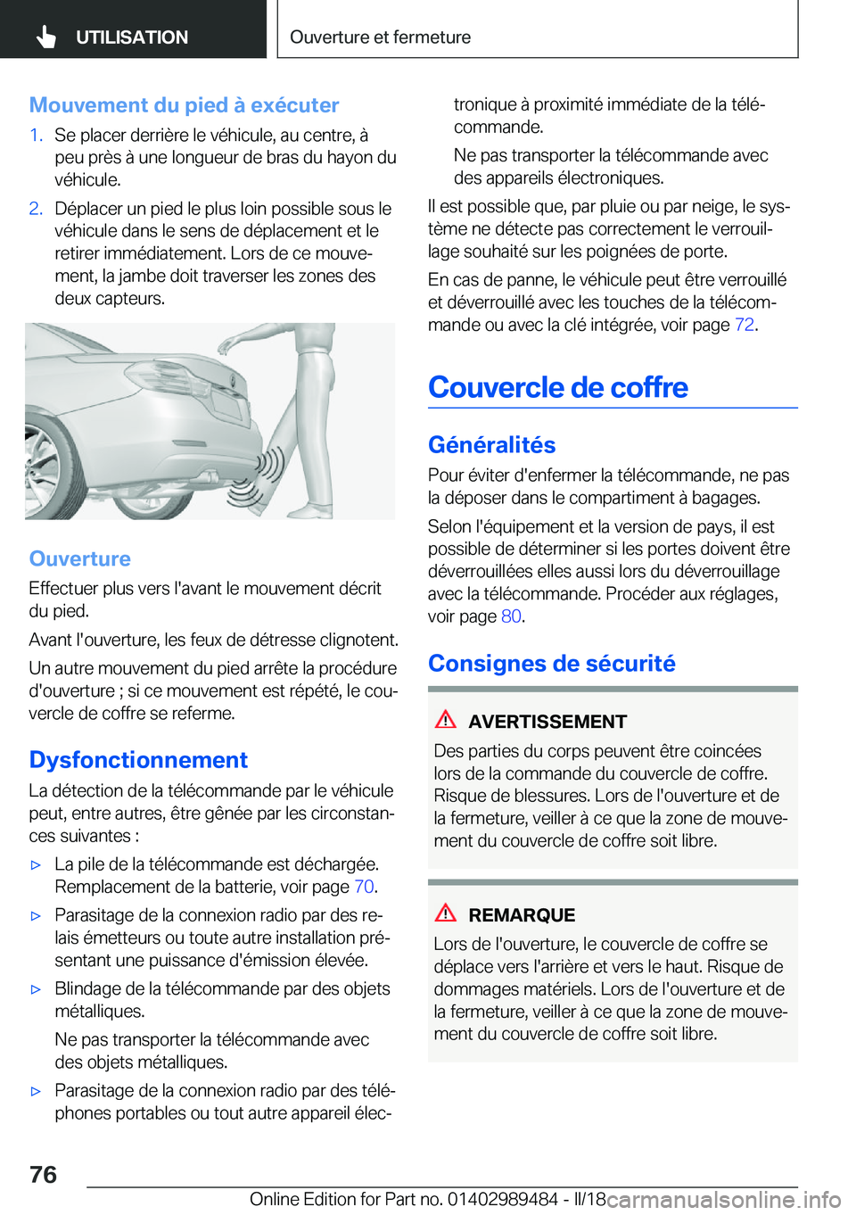 BMW M3 2018  Notices Demploi (in French) �M�o�u�v�e�m�e�n�t��d�u��p�i�e�d��