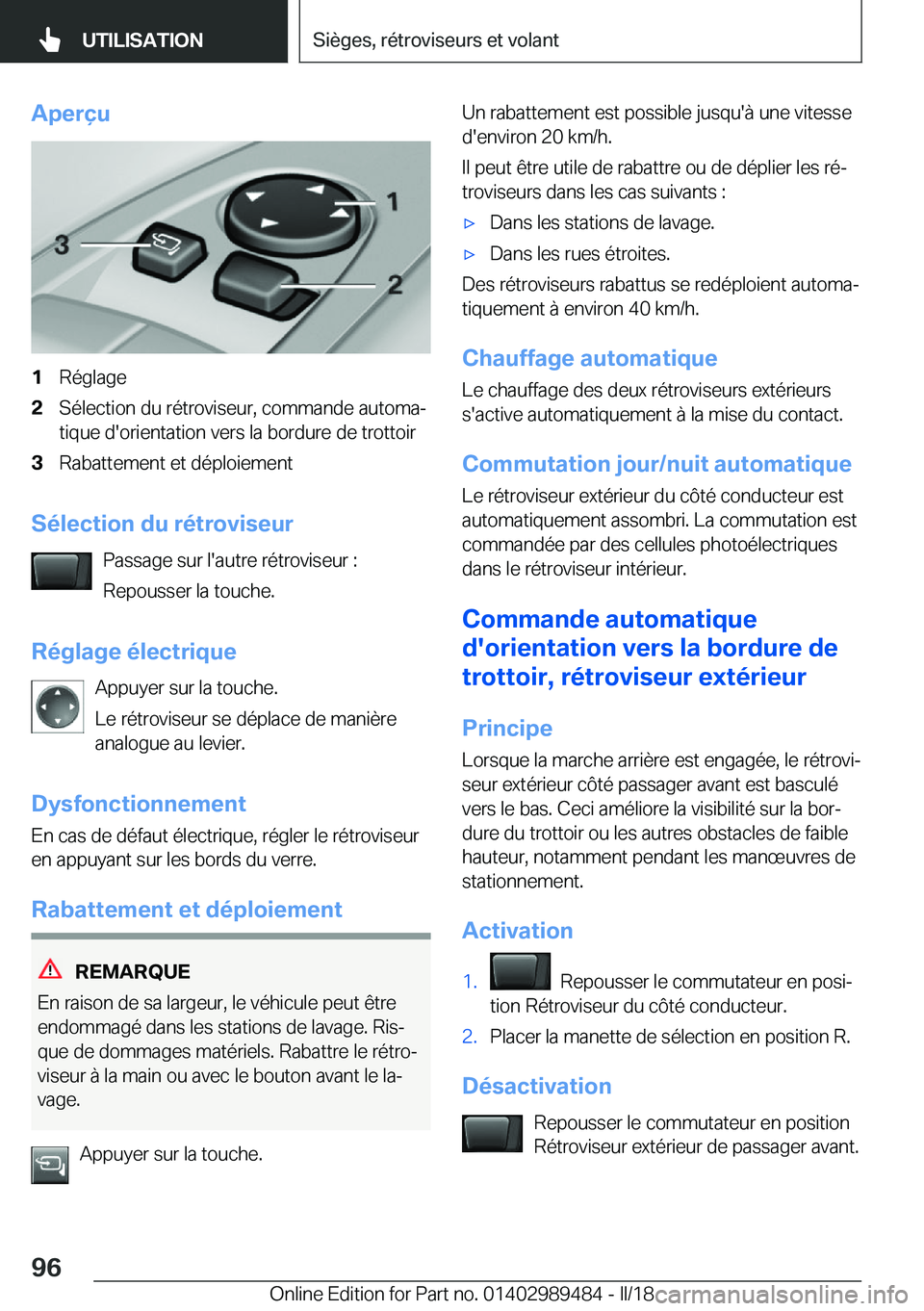 BMW M3 2018  Notices Demploi (in French) �A�p�e�r�ç�u�1�R�é�g�l�a�g�e�2�S�é�l�e�c�t�i�o�n� �d�u� �r�é�t�r�o�v�i�s�e�u�r�,� �c�o�m�m�a�n�d�e� �a�u�t�o�m�aj
�t�i�q�u�e� �d�'�o�r�i�e�n�t�a�t�i�o�n� �v�e�r�s� �l�a� �b�o�r�d�u�r�e� �d�e�