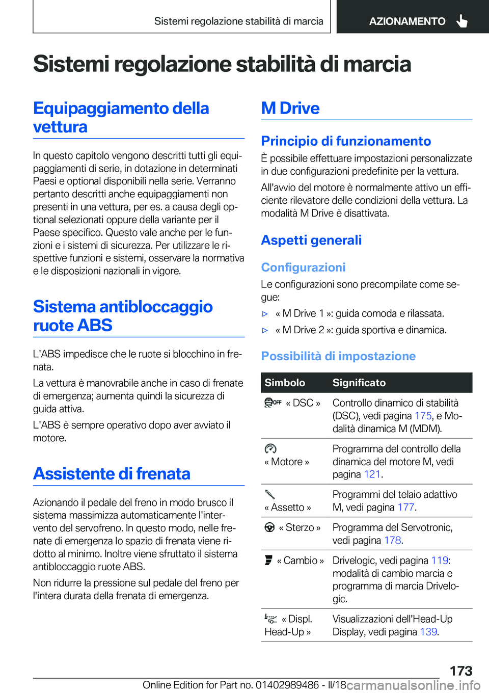 BMW M3 2018  Libretti Di Uso E manutenzione (in Italian) �S�i�s�t�e�m�i��r�e�g�o�l�a�z�i�o�n�e��s�t�a�b�i�l�i�t�