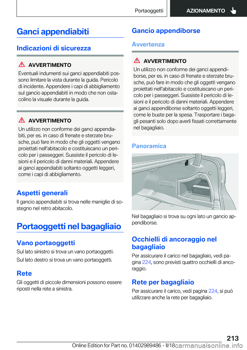 BMW M3 2018  Libretti Di Uso E manutenzione (in Italian) �G�a�n�c�i��a�p�p�e�n�d�i�a�b�i�t�i
�I�n�d�i�c�a�z�i�o�n�i��d�i��s�i�c�u�r�e�z�z�a
�A�V�V�E�R�T�I�M�E�N�T�O
�E�v�e�n�t�u�a�l�i� �i�n�d�u�m�e�n�t�i� �s�u�i� �g�a�n�c�i� �a�p�p�e�n�d�i�a�b�i�t�i� �p�