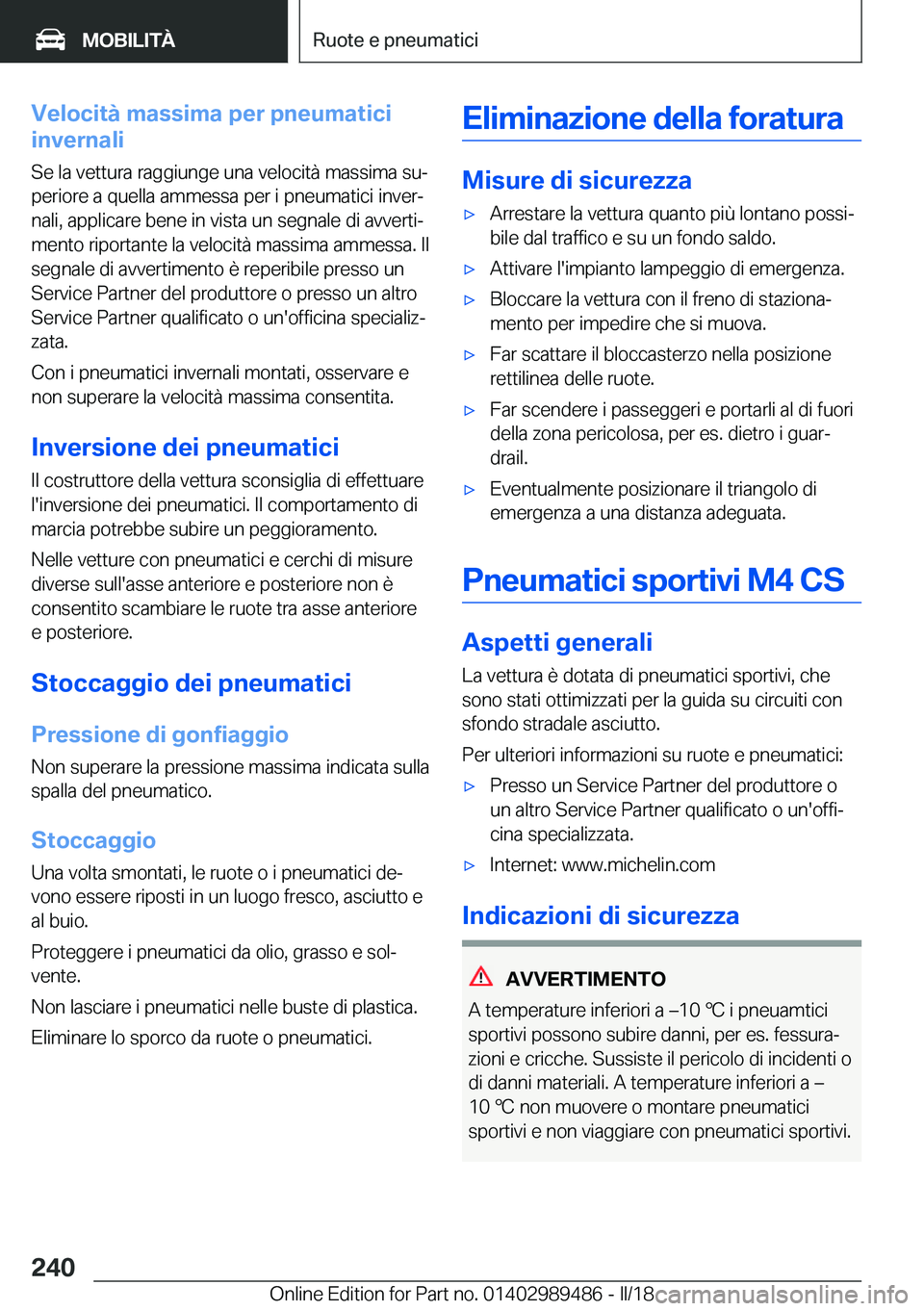 BMW M3 2018  Libretti Di Uso E manutenzione (in Italian) �V�e�l�o�c�i�t�