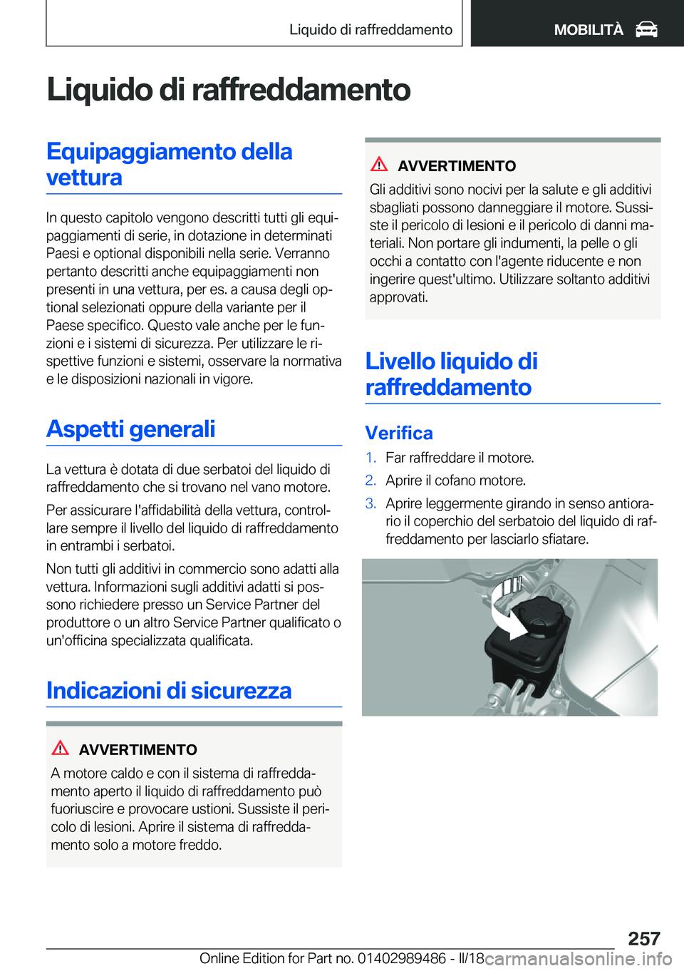 BMW M3 2018  Libretti Di Uso E manutenzione (in Italian) �L�i�q�u�i�d�o��d�i��r�a�f�f�r�e�d�d�a�m�e�n�t�o�E�q�u�i�p�a�g�g�i�a�m�e�n�t�o��d�e�l�l�a�v�e�t�t�u�r�a
�I�n� �q�u�e�s�t�o� �c�a�p�i�t�o�l�o� �v�e�n�g�o�n�o� �d�e�s�c�r�i�t�t�i� �t�u�t�t�i� �g�l�i�