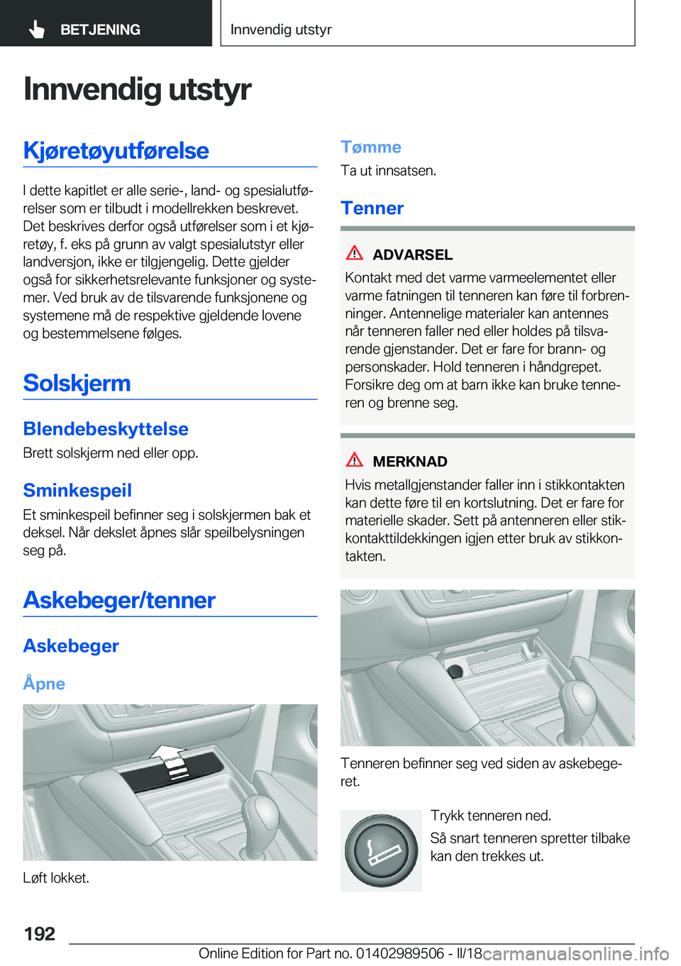 BMW M3 2018  InstruksjonsbØker (in Norwegian) �I�n�n�v�e�n�d�i�g��u�t�s�t�Z�r�K�j�