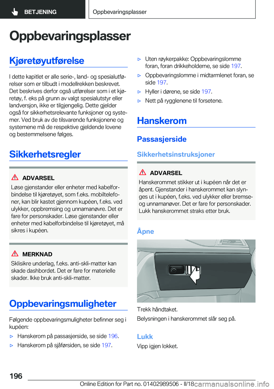 BMW M3 2018  InstruksjonsbØker (in Norwegian) �O�p�p�b�e�v�a�r�i�n�g�s�p�l�a�s�s�e�r�K�j�