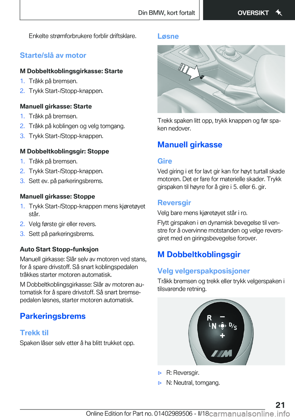 BMW M3 2018  InstruksjonsbØker (in Norwegian) �E�n�k�e�l�t�e� �s�t�r�
