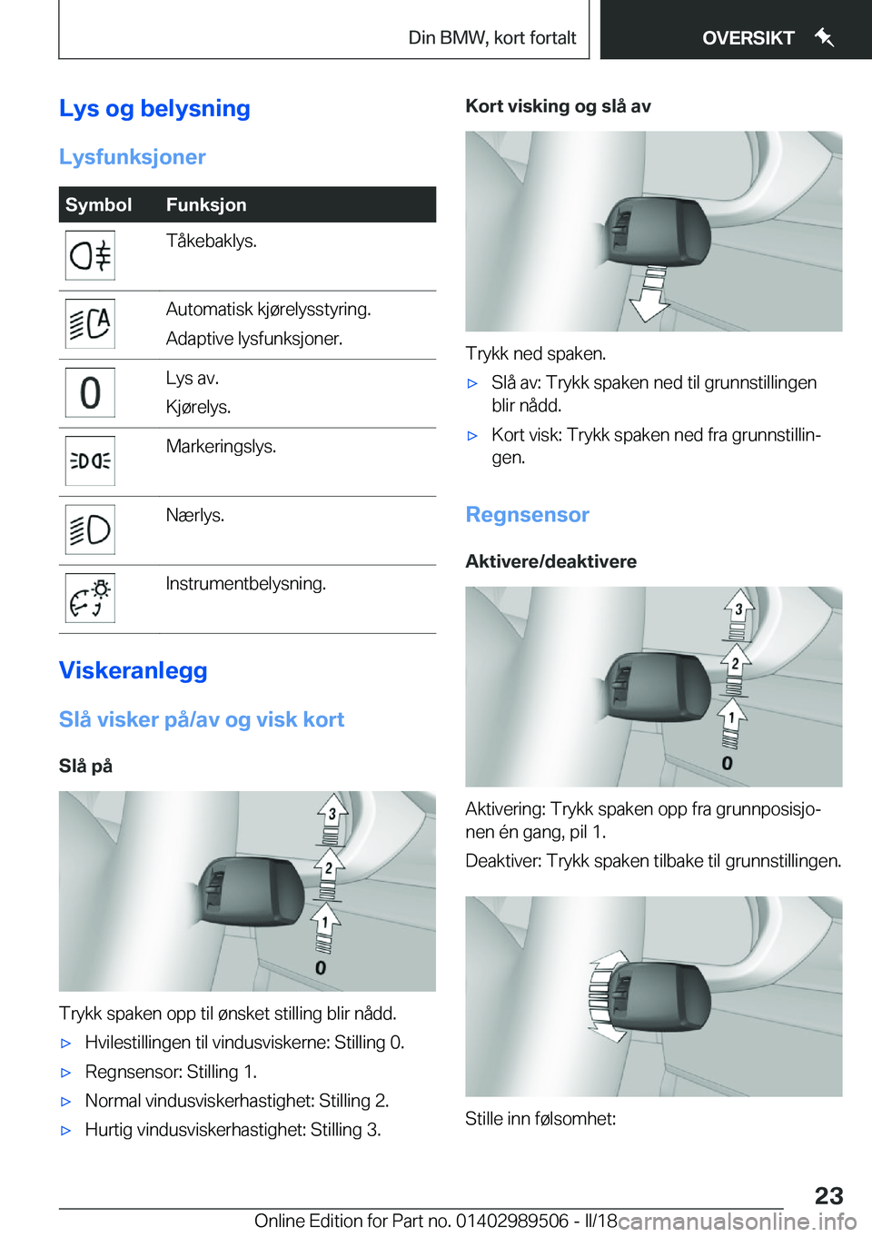 BMW M3 2018  InstruksjonsbØker (in Norwegian) �L�Z�s��o�g��b�e�l�Z�s�n�i�n�g�L�Z�s�f�u�n�k�s�j�o�n�e�r�S�Z�m�b�o�l�F�u�n�k�s�j�o�n�T�å�k�e�b�a�k�l�y�s�.�A�u�t�o�m�a�t�i�s�k� �k�j�