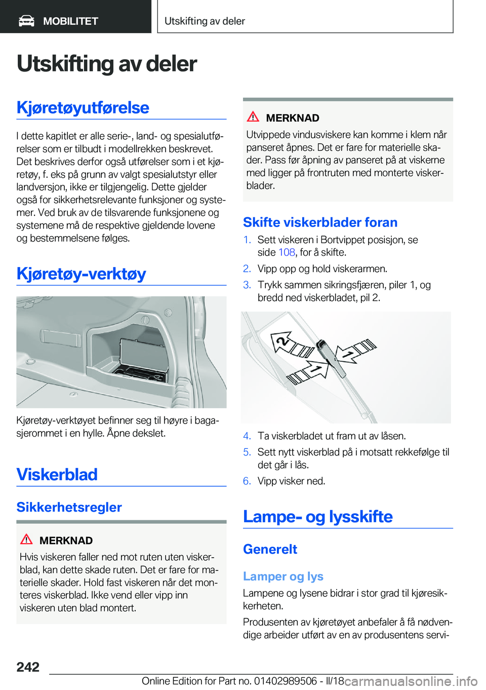 BMW M3 2018  InstruksjonsbØker (in Norwegian) �U�t�s�k�i�f�t�i�n�g��a�v��d�e�l�e�r�K�j�