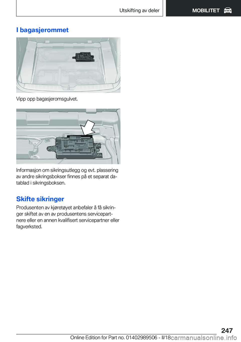 BMW M3 2018  InstruksjonsbØker (in Norwegian) �I��b�a�g�a�s�j�e�r�o�m�m�e�t
�V�i�p�p� �o�p�p� �b�a�g�a�s�j�e�r�o�m�s�g�u�l�v�e�t�.
�I�n�f�o�r�m�a�s�j�o�n� �o�m� �s�i�k�r�i�n�g�s�u�t�l�e�g�g� �o�g� �e�v�t�.� �p�l�a�s�s�e�r�i�n�g
�a�v� �a�n�d�r�e�