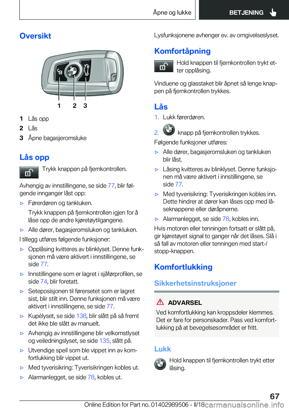 BMW M3 2018  InstruksjonsbØker (in Norwegian) �O�v�e�r�s�i�k�t�1�L�å�s� �o�p�p�2�L�å�s�3�