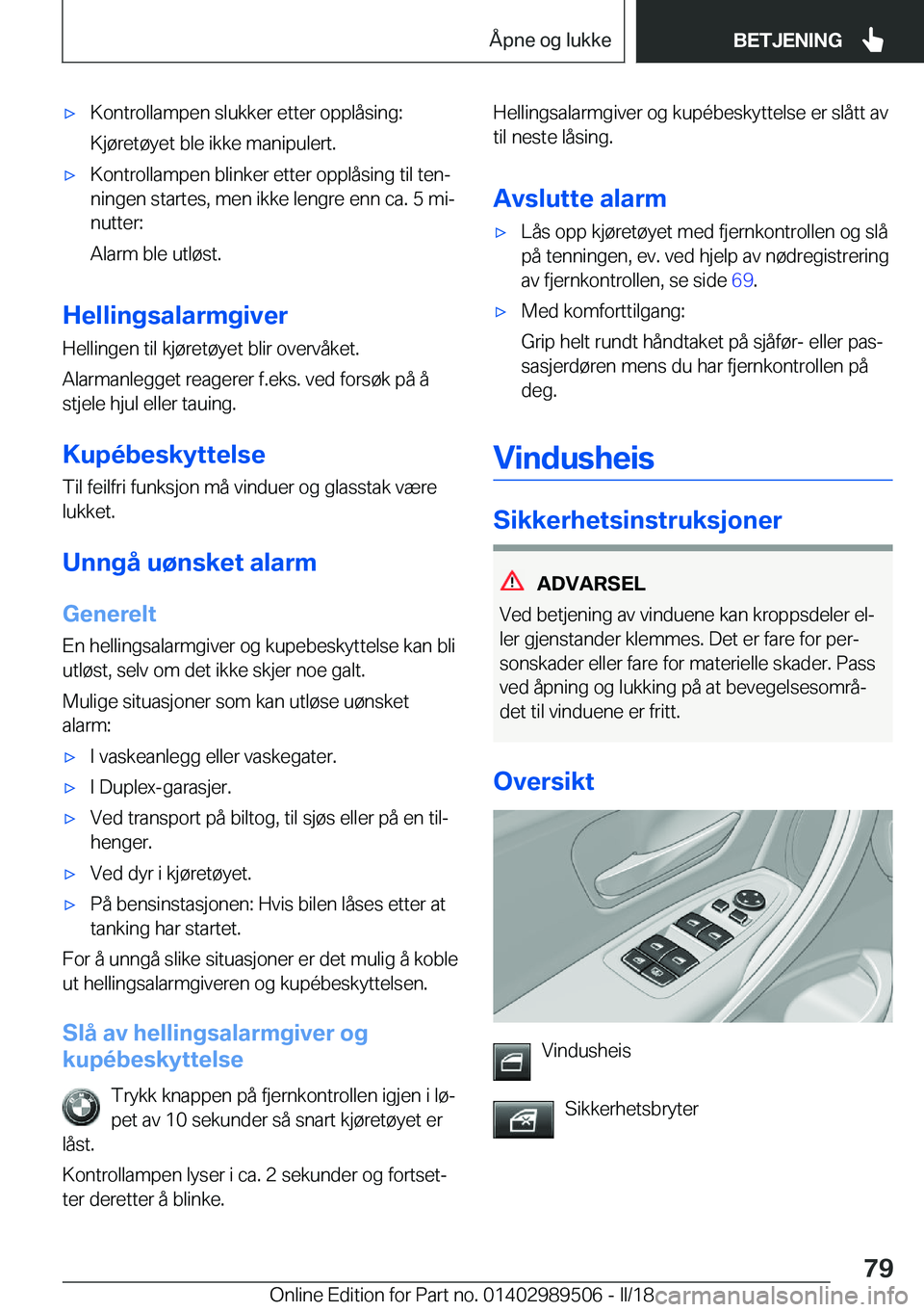 BMW M3 2018  InstruksjonsbØker (in Norwegian) 'x�K�o�n�t�r�o�l�l�a�m�p�e�n� �s�l�u�k�k�e�r� �e�t�t�e�r� �o�p�p�l�å�s�i�n�g�:�K�j�