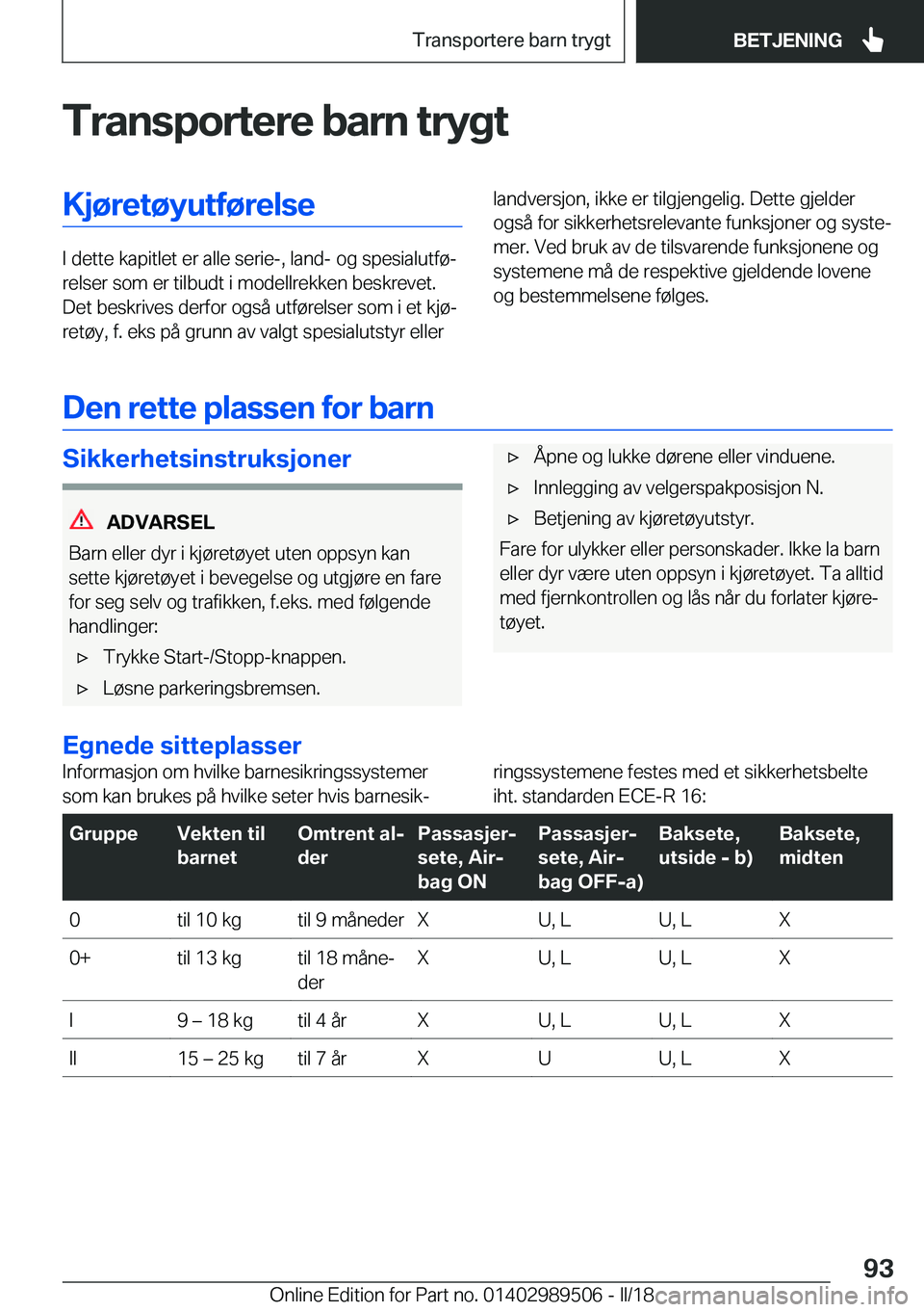 BMW M3 2018  InstruksjonsbØker (in Norwegian) �T�r�a�n�s�p�o�r�t�e�r�e��b�a�r�n��t�r�Z�g�t�K�j�