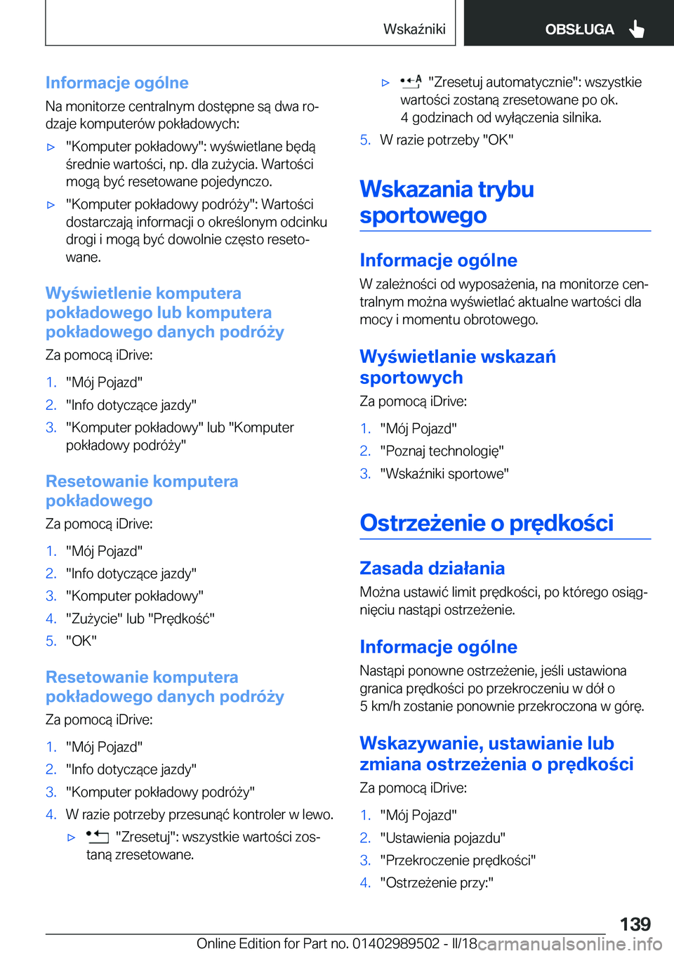 BMW M3 2018  Instrukcja obsługi (in Polish) �I�n�f�o�r�m�a�c�j�e��o�g�