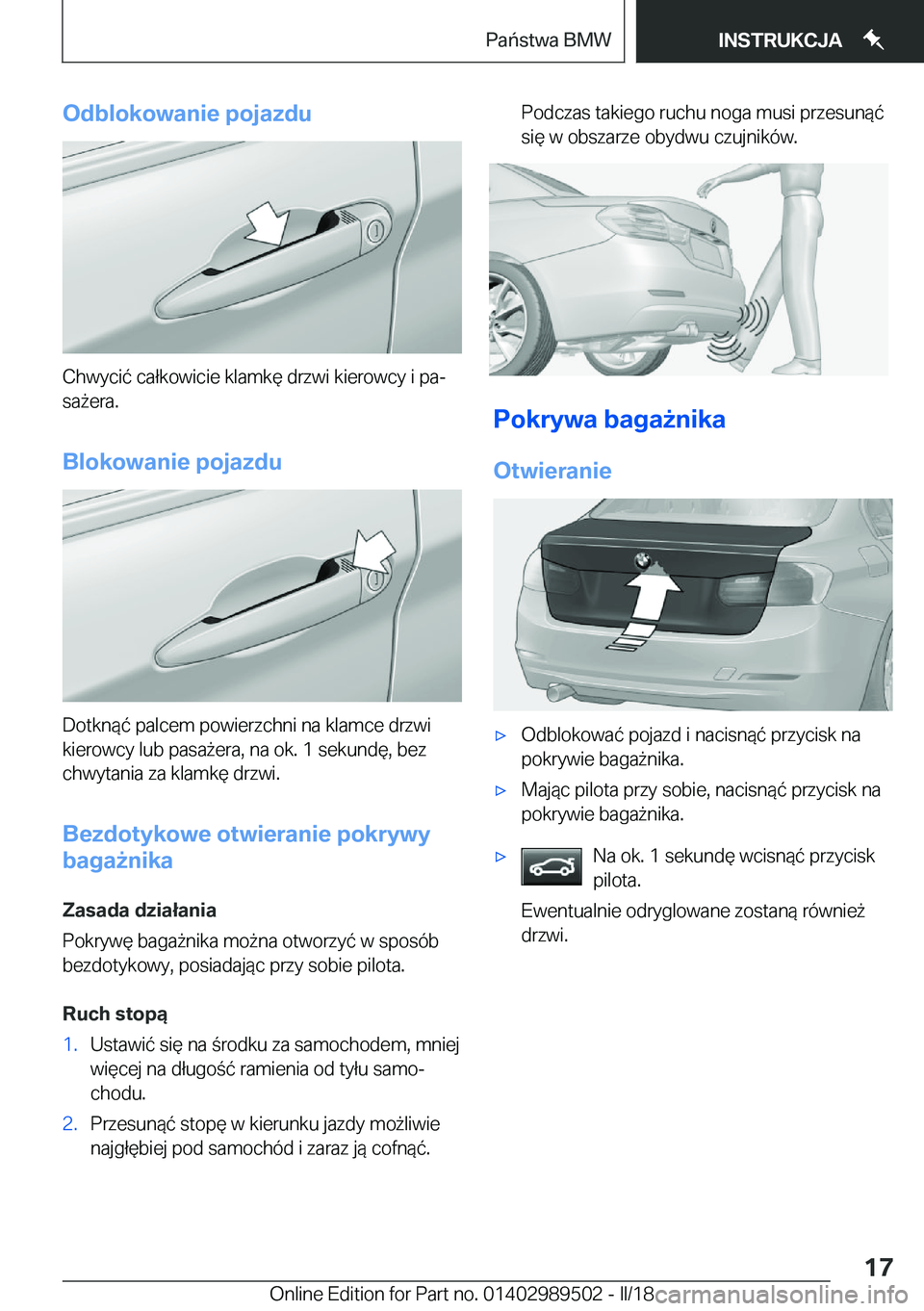 BMW M3 2018  Instrukcja obsługi (in Polish) �O�d�b�l�o�k�o�w�a�n�i�e��p�o�j�a�z�d�u
�C�h�w�y�c�i�