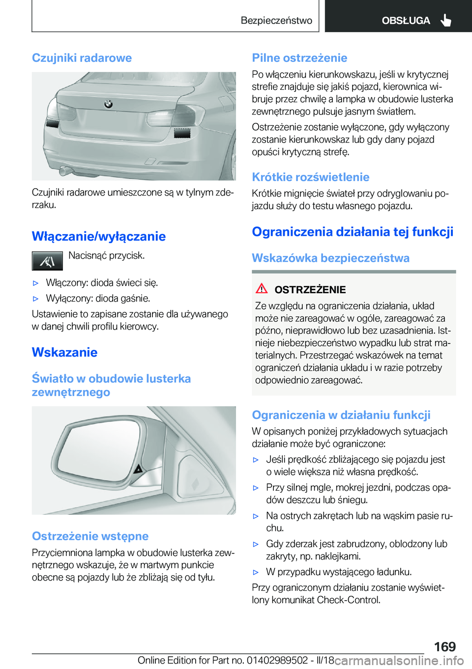 BMW M3 2018  Instrukcja obsługi (in Polish) �C�z�u�j�n�i�k�i��r�a�d�a�r�o�w�e
�C�z�u�j�n�i�k�i� �r�a�d�a�r�o�w�e� �u�m�i�e�s�z�c�z�o�n�e� �s�