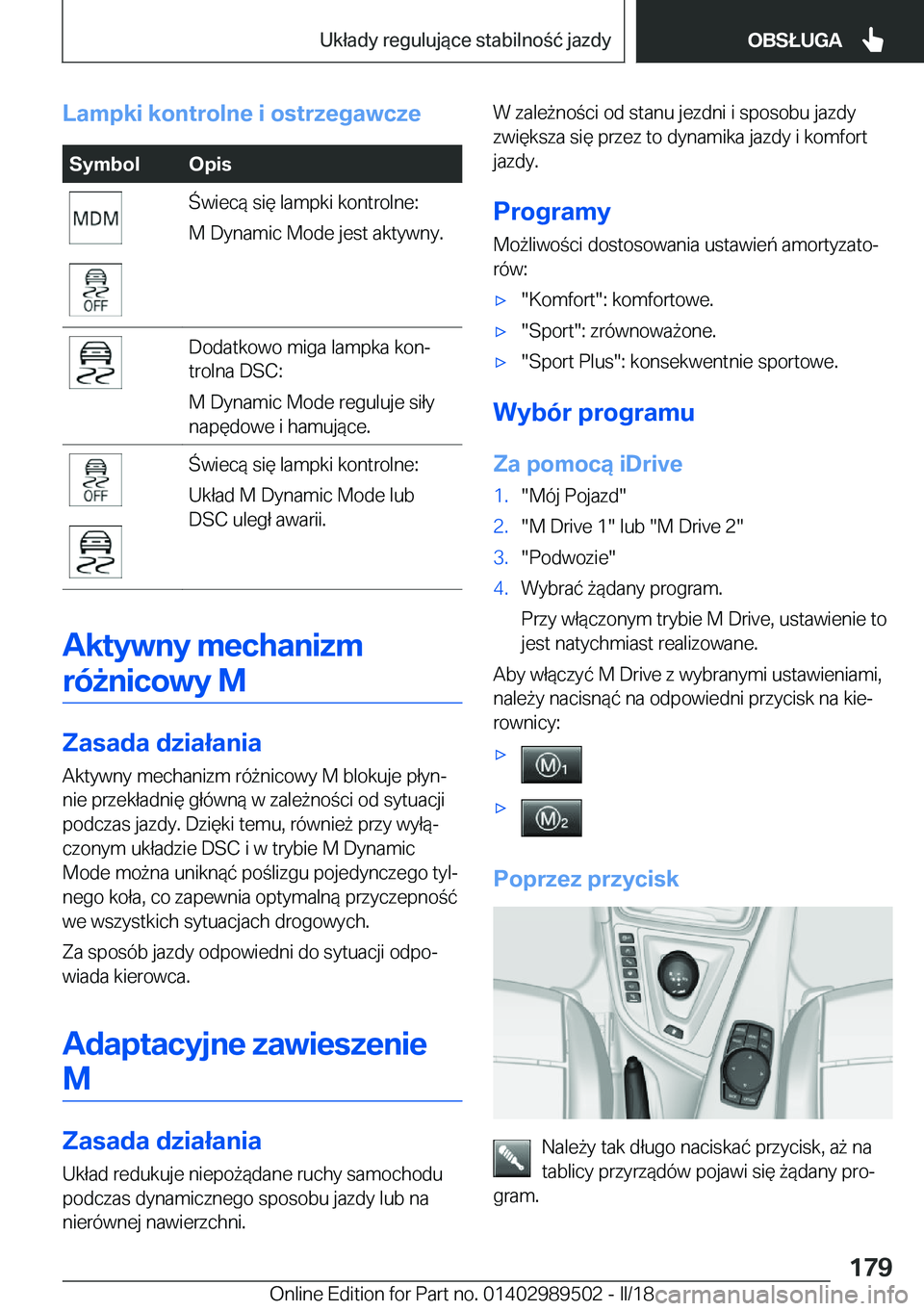 BMW M3 2018  Instrukcja obsługi (in Polish) �L�a�m�p�k�i��k�o�n�t�r�o�l�n�e��i��o�s�t�r�z�e�g�a�w�c�z�e�S�y�m�b�o�l�O�p�i�s �w�i�e�c�