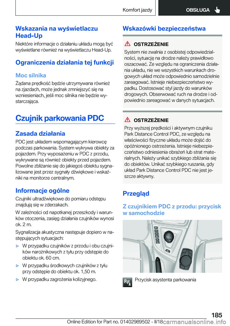 BMW M3 2018  Instrukcja obsługi (in Polish) �W�s�k�a�z�a�n�i�a��n�a��w�y�w�i�e�t�l�a�c�z�u
�H�e�a�d�-�U�p
�N�i�e�k�t�