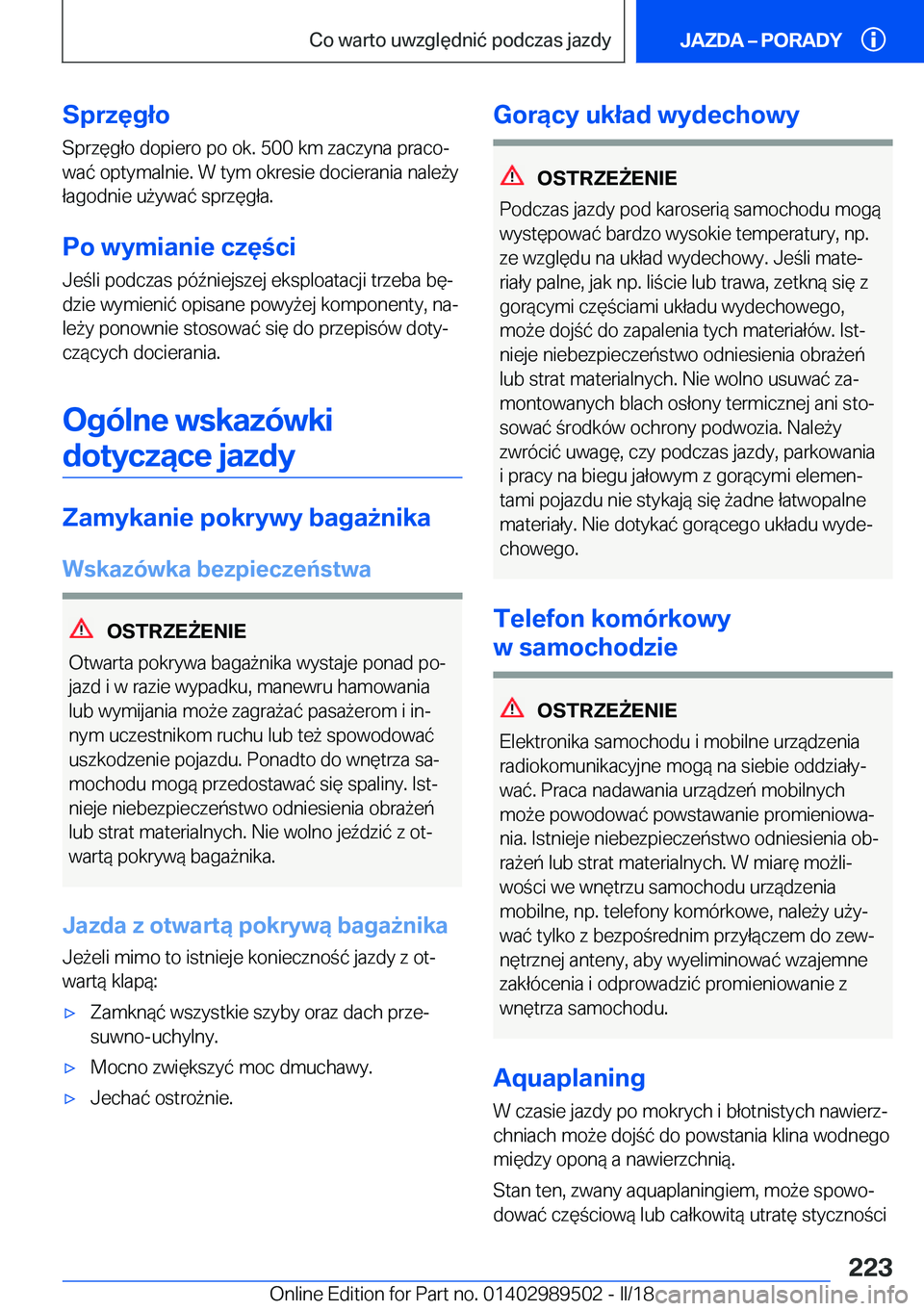 BMW M3 2018  Instrukcja obsługi (in Polish) �S�p�r�z�