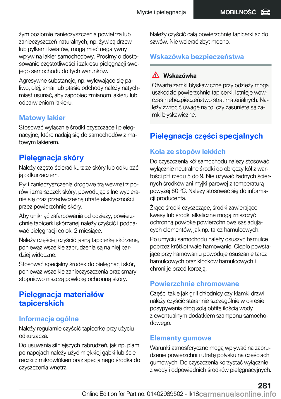 BMW M3 2018  Instrukcja obsługi (in Polish)  9�y�m� �p�o�z�i�o�m�i�e� �z�a�n�i�e�c�z�y�s�z�c�z�e�n�i�a� �p�o�w�i�e�t�r�z�a� �l�u�b�z�a�n�i�e�c�z�y�s�z�c�z�e�