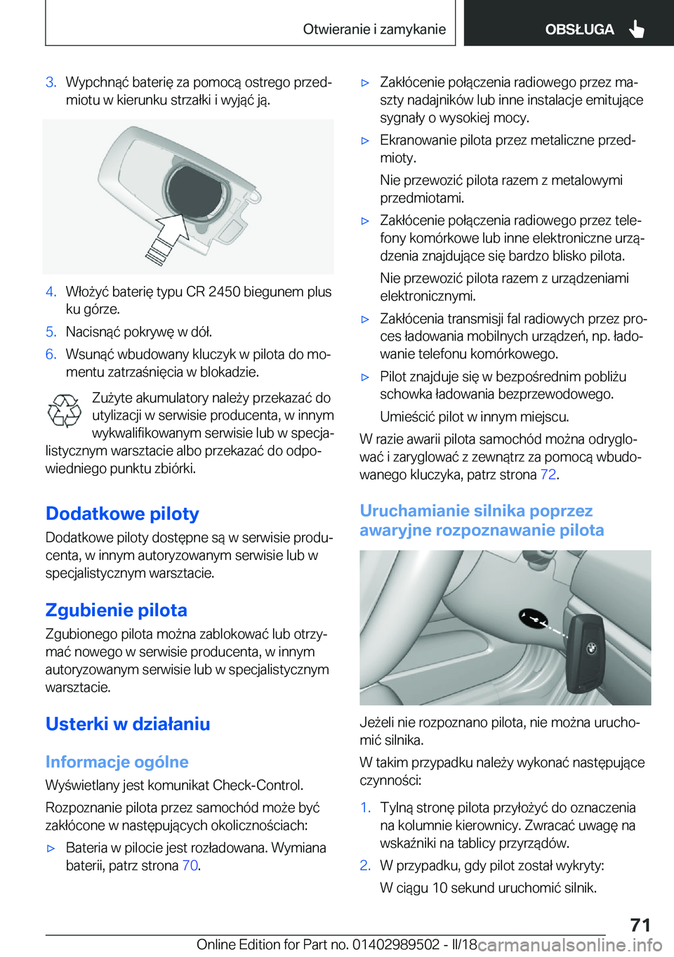 BMW M3 2018  Instrukcja obsługi (in Polish) �3�.�W�y�p�c�h�n�