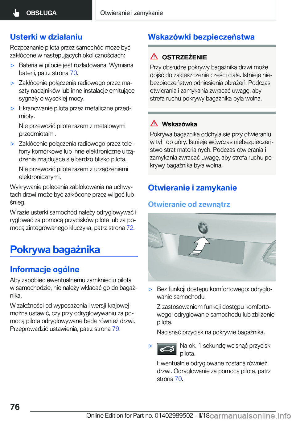 BMW M3 2018  Instrukcja obsługi (in Polish) �U�s�t�e�r�k�i��w��d�z�i�a�ł�a�n�i�u
�R�o�z�p�o�z�n�a�n�i�e� �p�i�l�o�t�a� �p�r�z�e�z� �s�a�m�o�c�h�