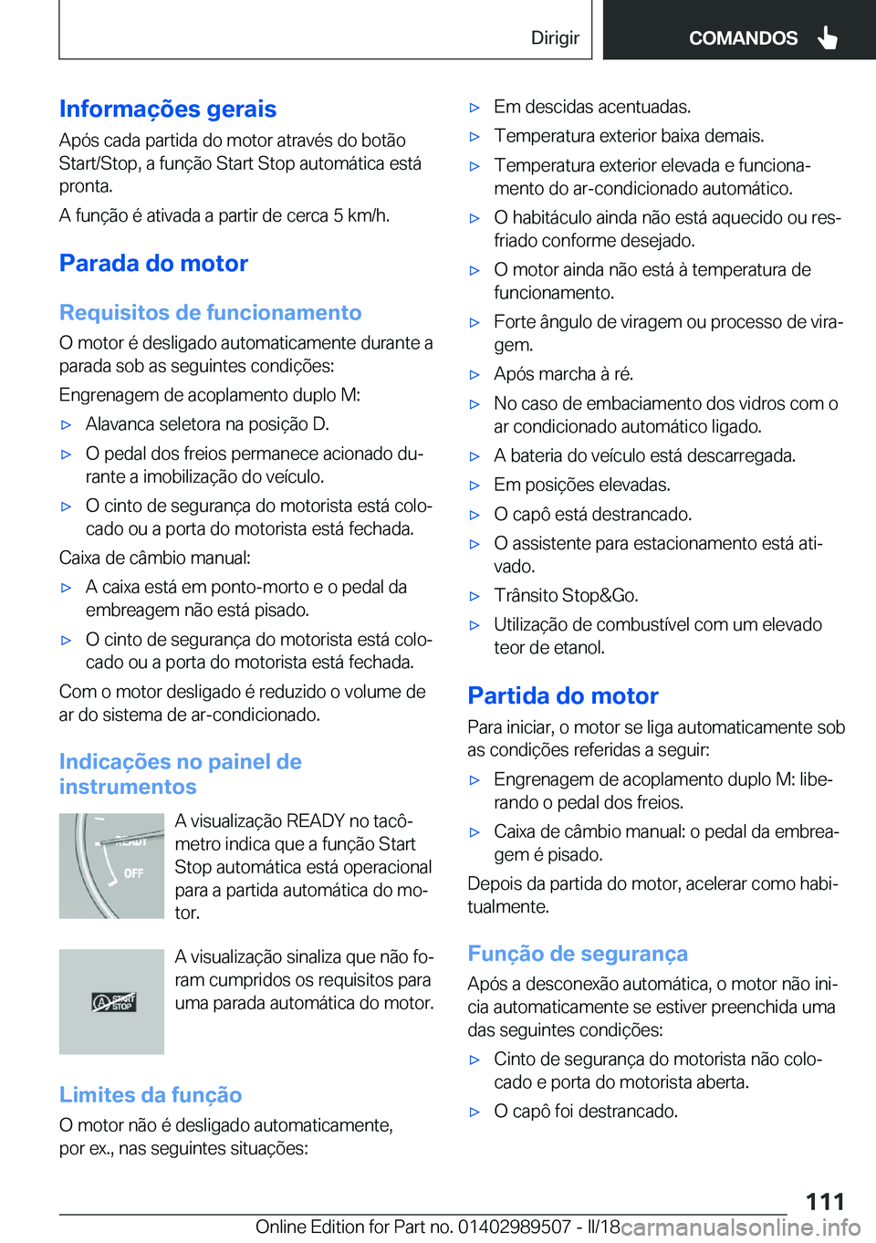 BMW M3 2018  Manual do condutor (in Portuguese) �I�n�f�o�r�m�a�