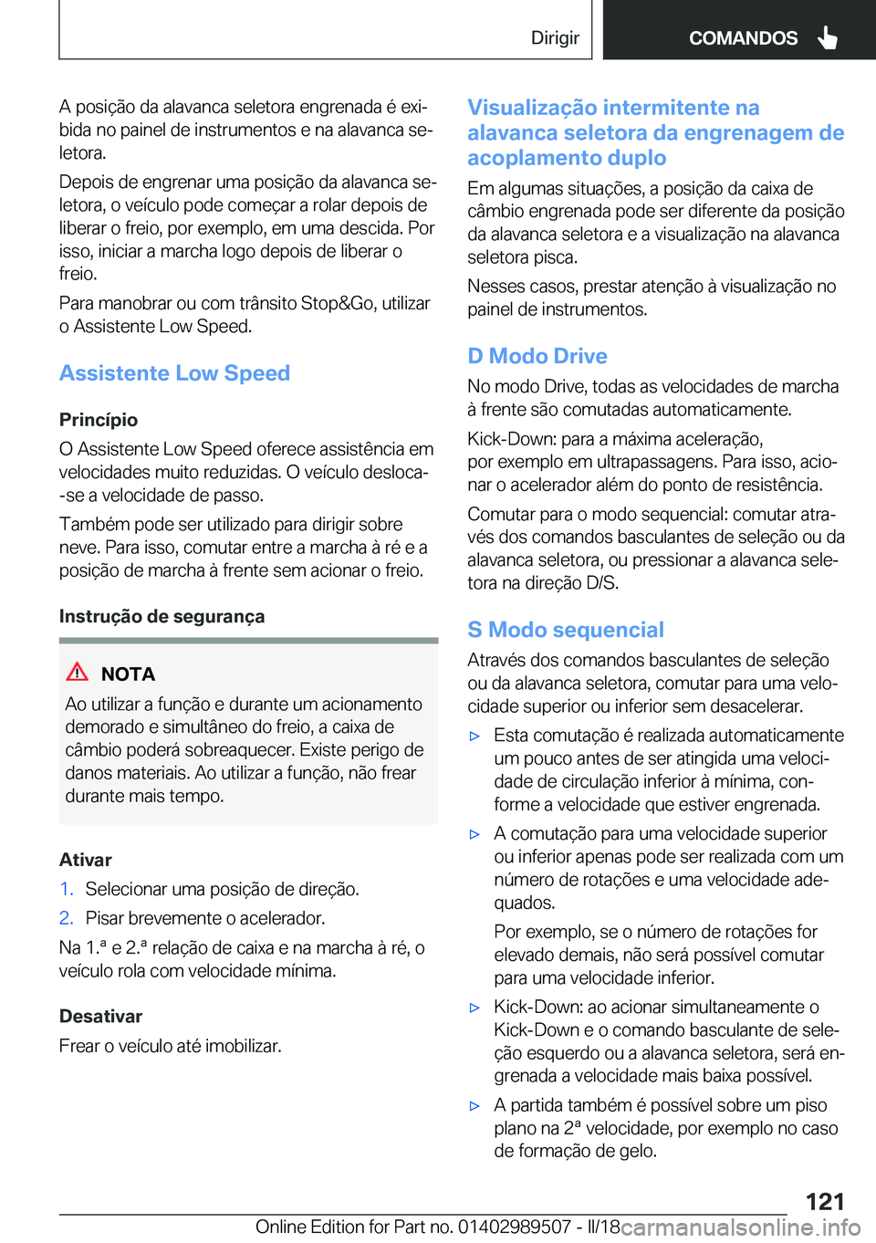 BMW M3 2018  Manual do condutor (in Portuguese) �A� �p�o�s�i�