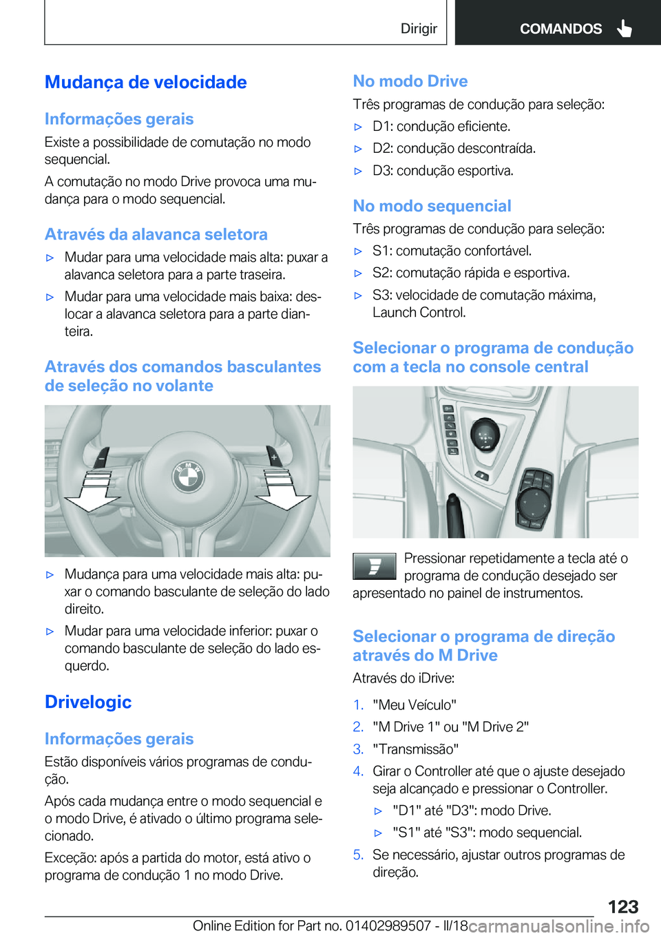 BMW M3 2018  Manual do condutor (in Portuguese) �M�u�d�a�n�