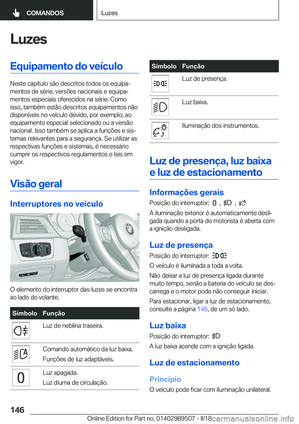 BMW M3 2018  Manual do condutor (in Portuguese) �L�u�z�e�s�E�q�u�i�p�a�m�e�n�t�o��d�o��v�e�