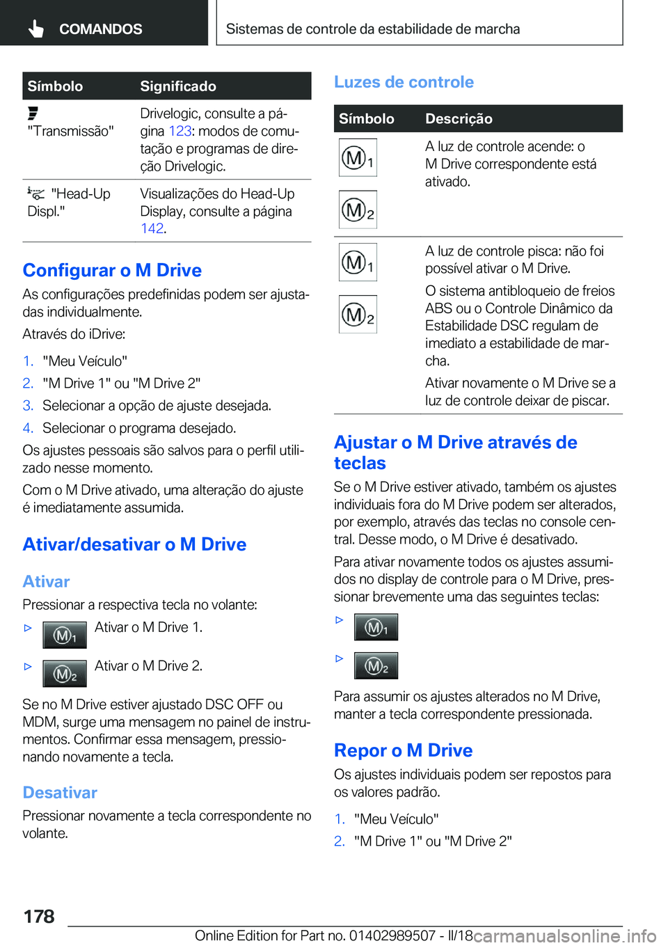 BMW M3 2018  Manual do condutor (in Portuguese) �S�