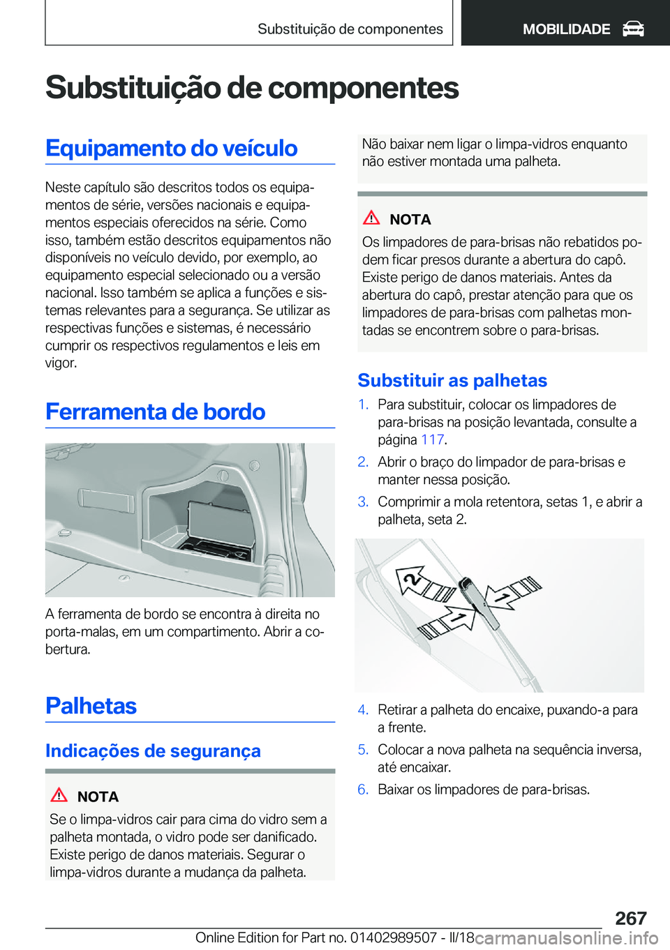 BMW M3 2018  Manual do condutor (in Portuguese) �S�u�b�s�t�i�t�u�i�
