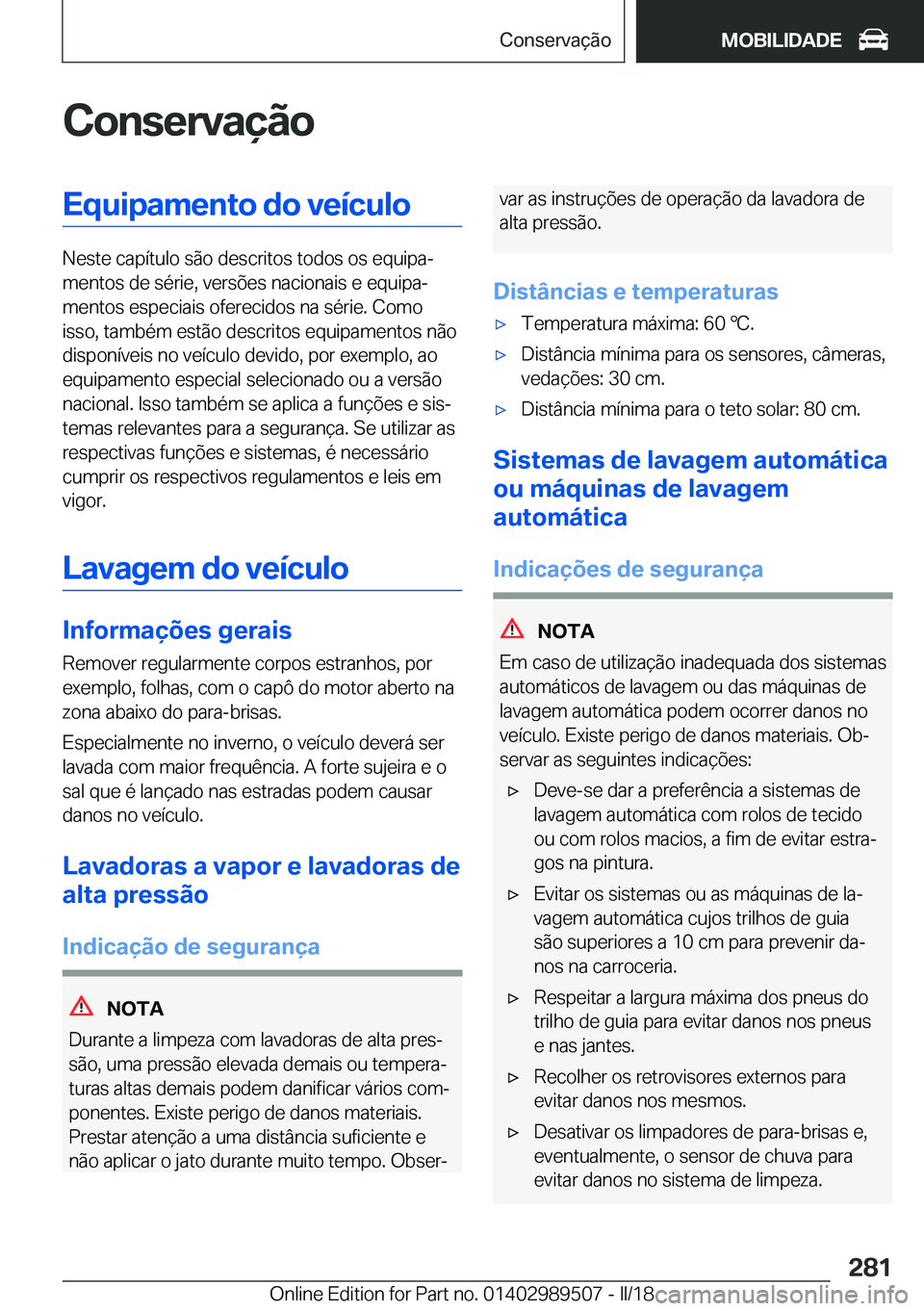 BMW M3 2018  Manual do condutor (in Portuguese) �C�o�n�s�e�r�v�a�