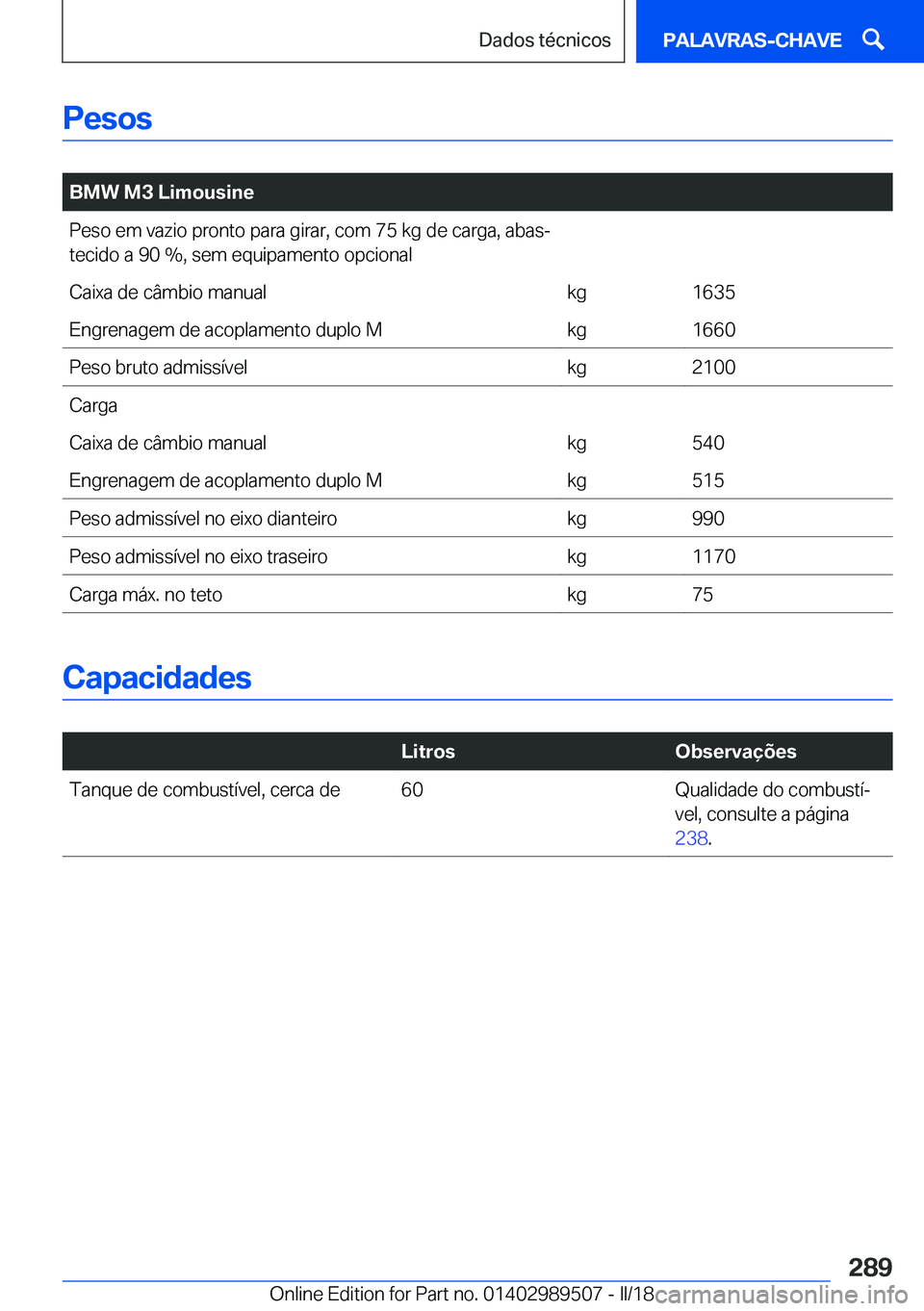 BMW M3 2018  Manual do condutor (in Portuguese) �P�e�s�o�s
� 
�B�M�W��M�3��L�i�m�o�u�s�i�n�e�P�e�s�o� �e�m� �v�a�z�i�o� �p�r�o�n�t�o� �p�a�r�a� �g�i�r�a�r�,� �c�o�m� �7�5� �k�g� �d�e� �c�a�r�g�a�,� �a�b�a�sª�t�e�c�i�d�o� �a� �9�0� �%�,� �s�e�m�
