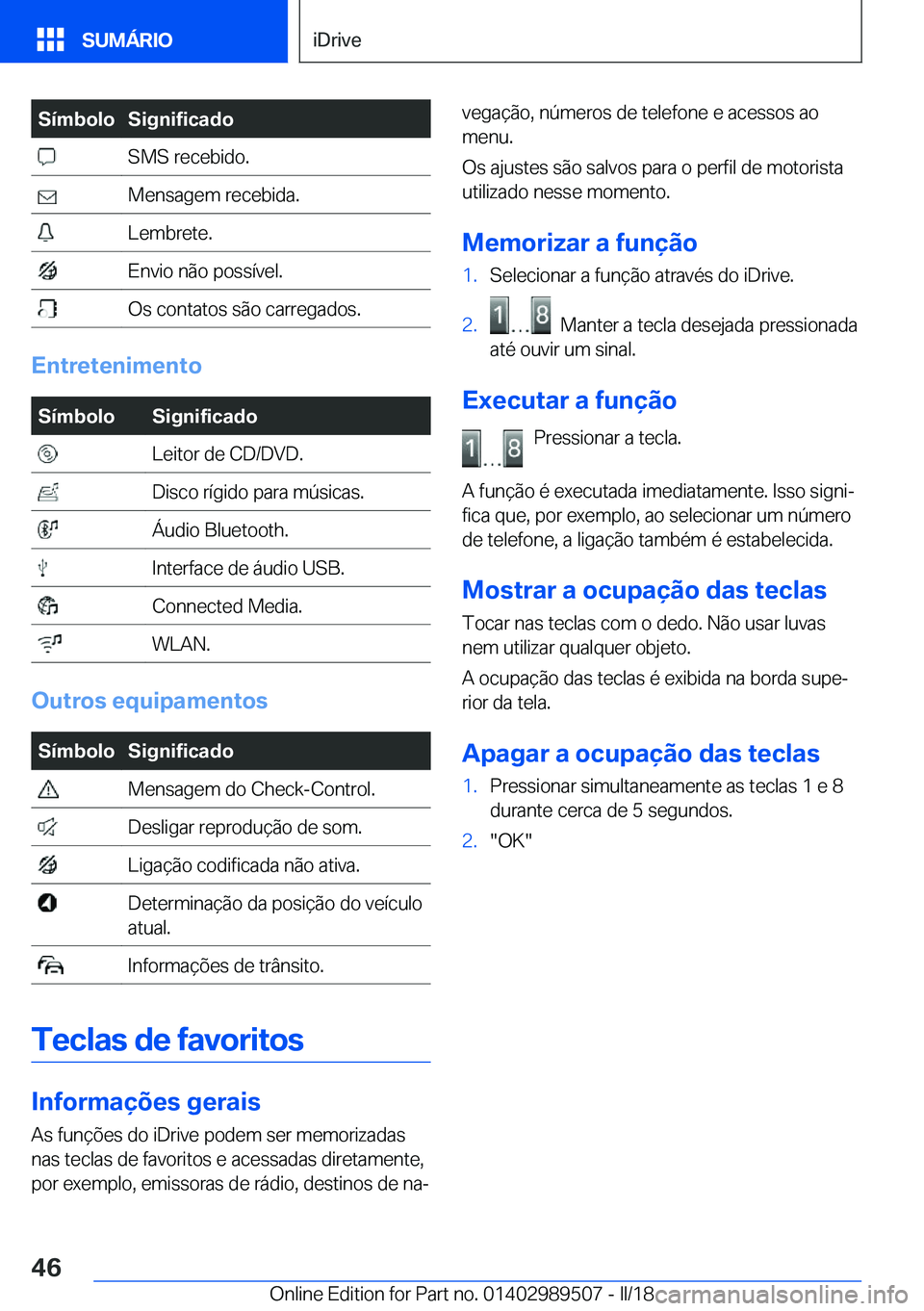 BMW M3 2018  Manual do condutor (in Portuguese) �S�