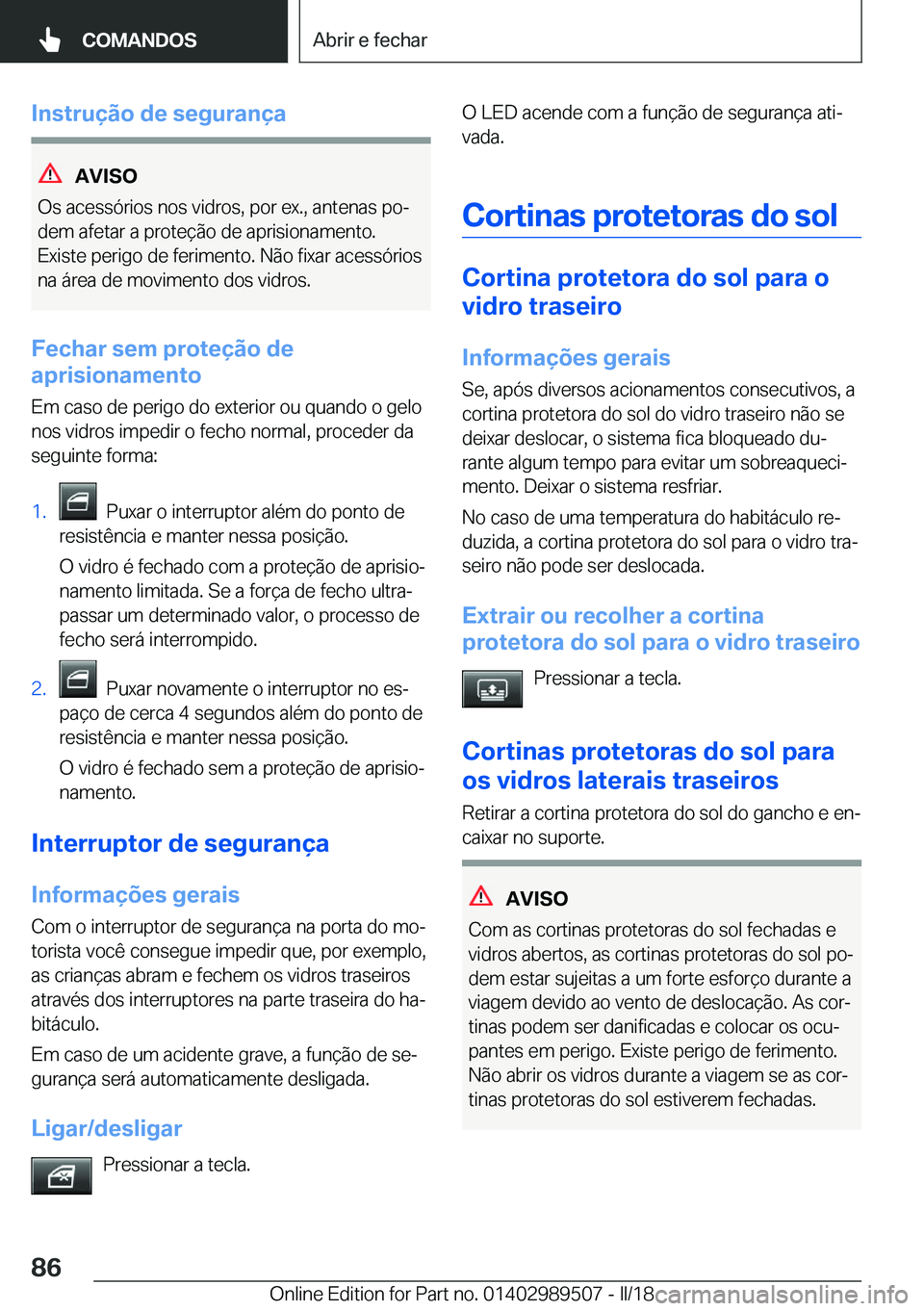 BMW M3 2018  Manual do condutor (in Portuguese) �I�n�s�t�r�u�