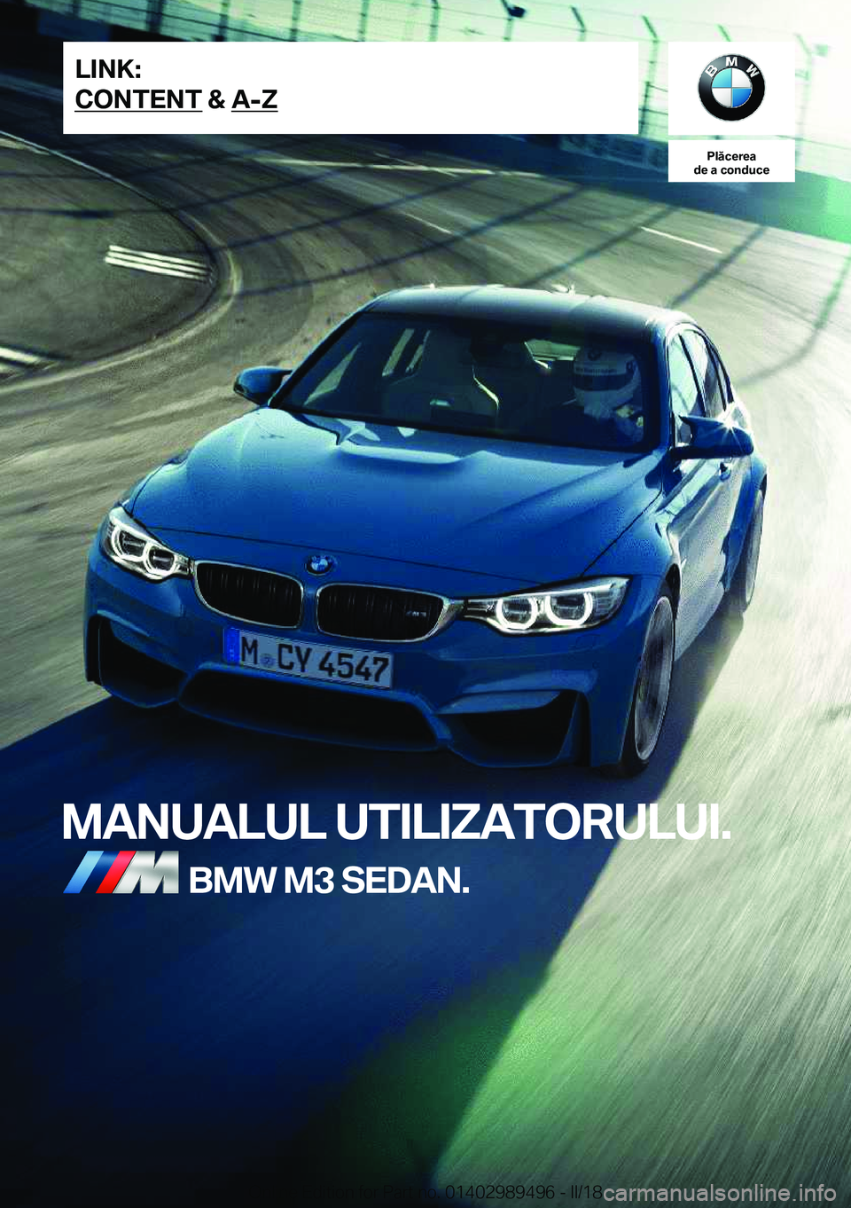 BMW M3 2018  Ghiduri De Utilizare (in Romanian) �P�l�
