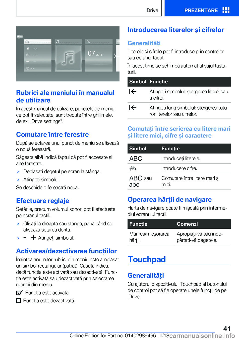 BMW M3 2018  Ghiduri De Utilizare (in Romanian) �R�u�b�r�i�c�i��a�l�e��m�e�n�i�u�l�u�i��