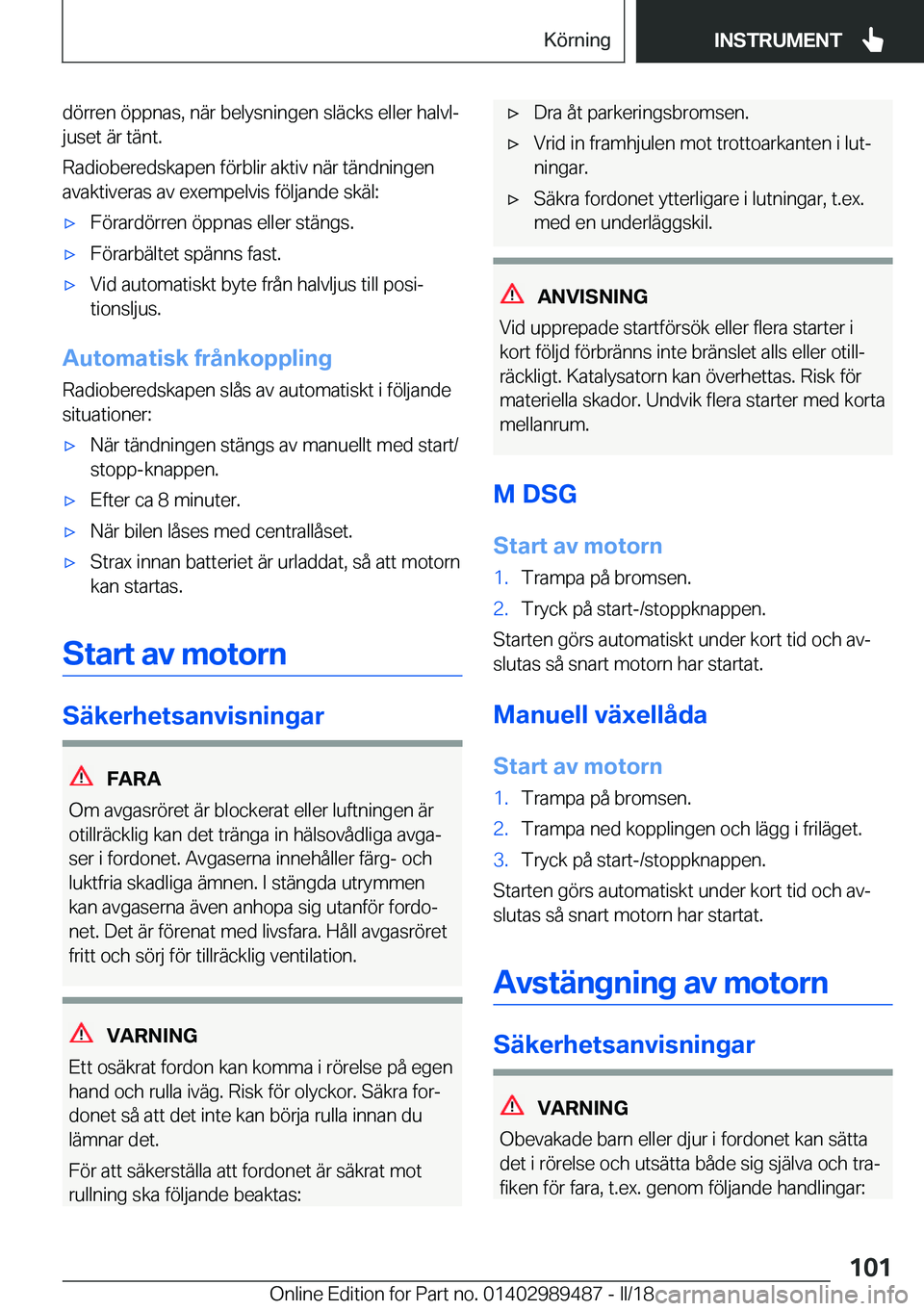 BMW M3 2018  InstruktionsbÖcker (in Swedish) �d�