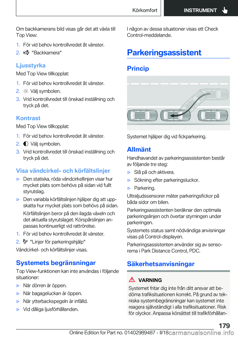BMW M3 2018  InstruktionsbÖcker (in Swedish) �O�m� �b�a�c�k�k�a�m�e�r�a�n�s� �b�i�l�d� �v�i�s�a�s� �g�å�r� �d�e�t� �a�t�t� �v�ä�x�l�a� �t�i�l�l
�T�o�p� �V�i�e�w�:�1�.�F�