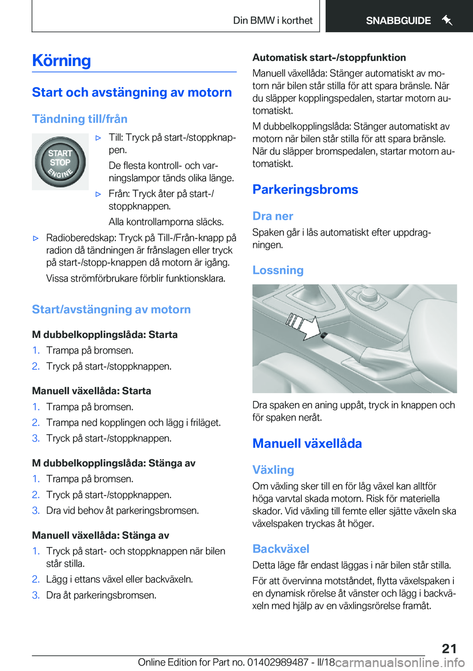 BMW M3 2018  InstruktionsbÖcker (in Swedish) �K�