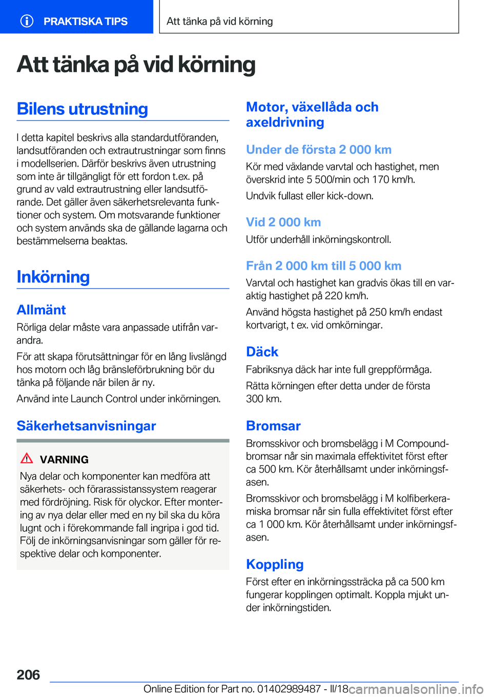 BMW M3 2018  InstruktionsbÖcker (in Swedish) �A�t�t��t�ä�n�k�a��p�å��v�i�d��k�