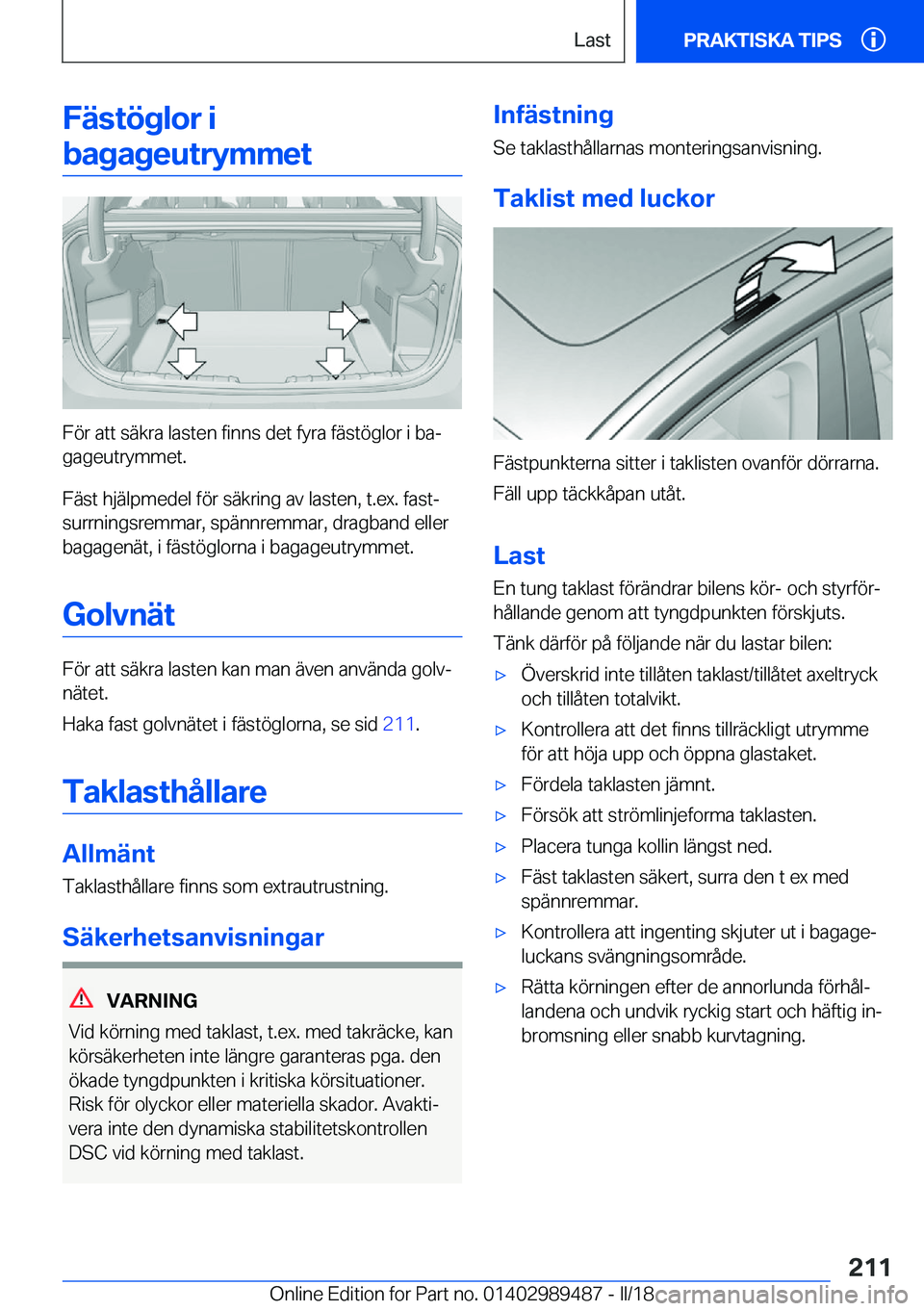 BMW M3 2018  InstruktionsbÖcker (in Swedish) �F�ä�s�t�