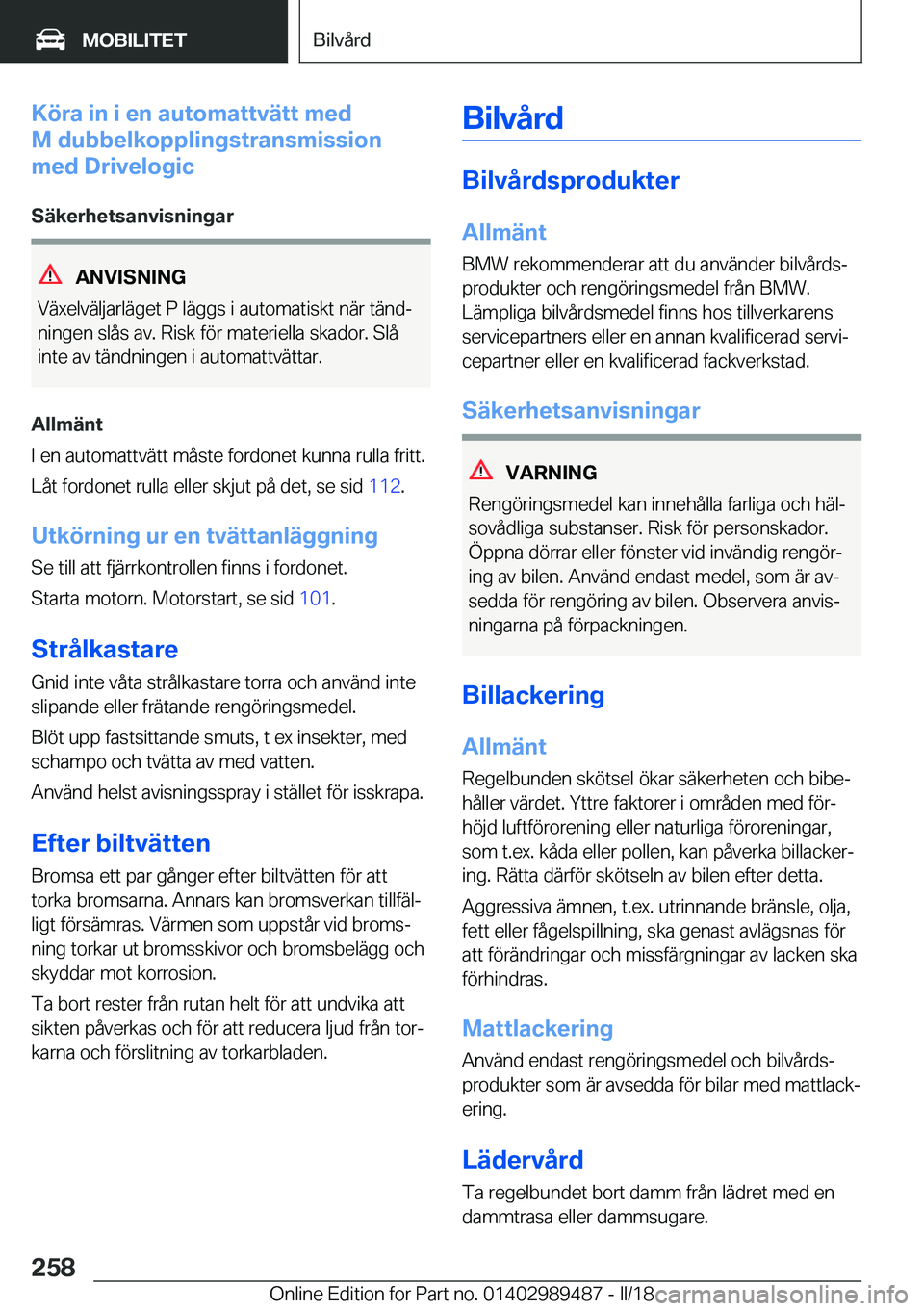 BMW M3 2018  InstruktionsbÖcker (in Swedish) �K�
