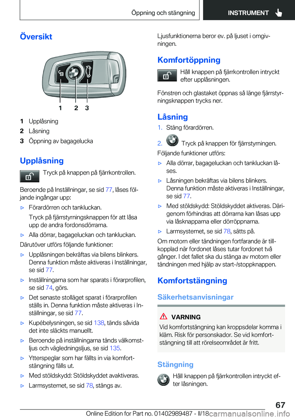 BMW M3 2018  InstruktionsbÖcker (in Swedish) �